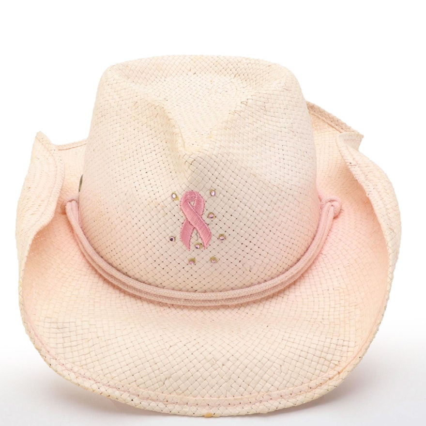 Scala Western-Style Breast Cancer Awareness Hat in Embellished Toyo Straw
