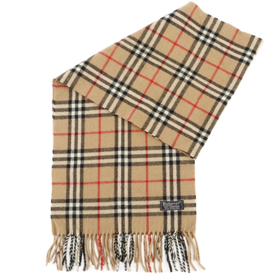 Burberrys Nova Check Fringed Scarf in Lambswool