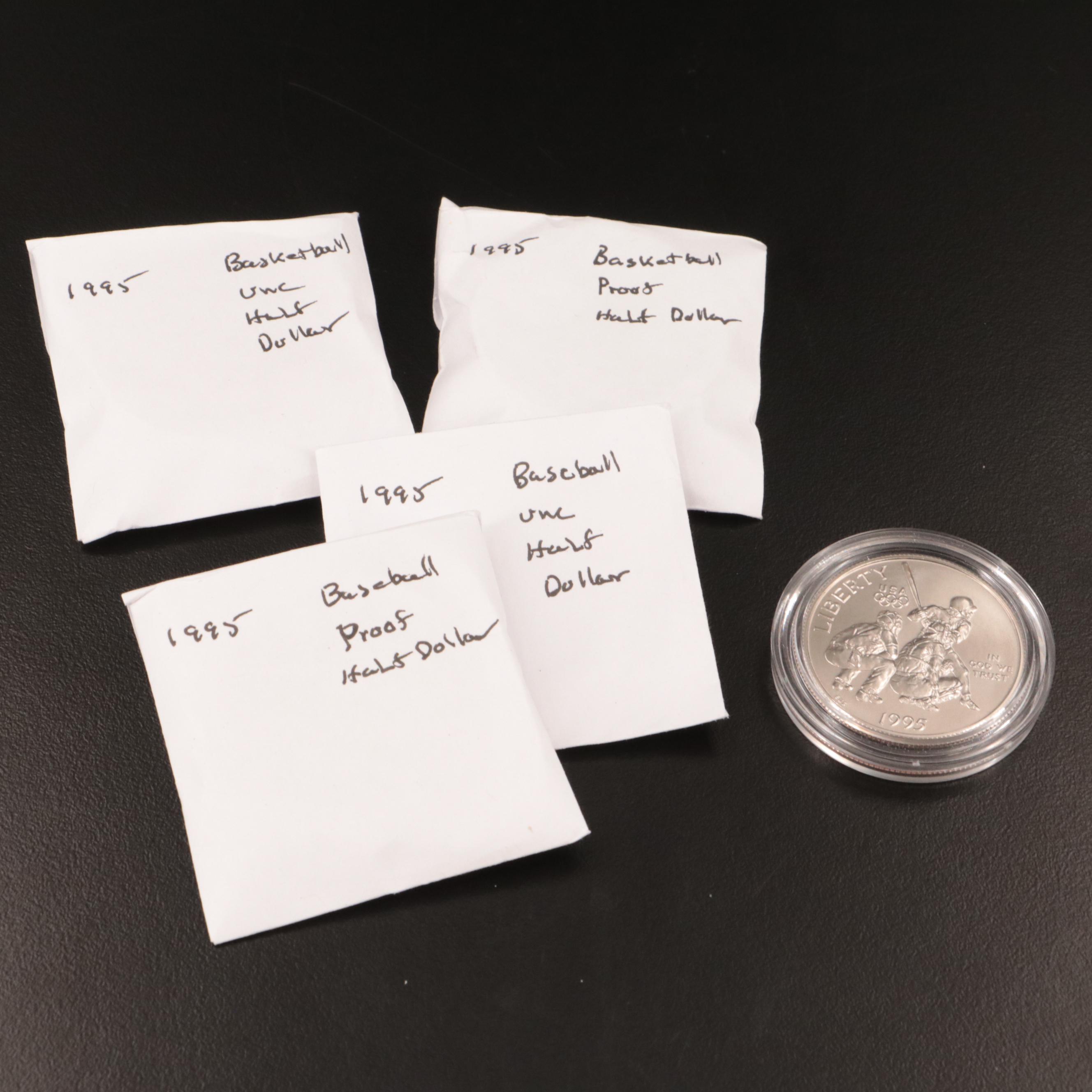 Four 1995 Commemorative Half Dollars Baseball and Basketball