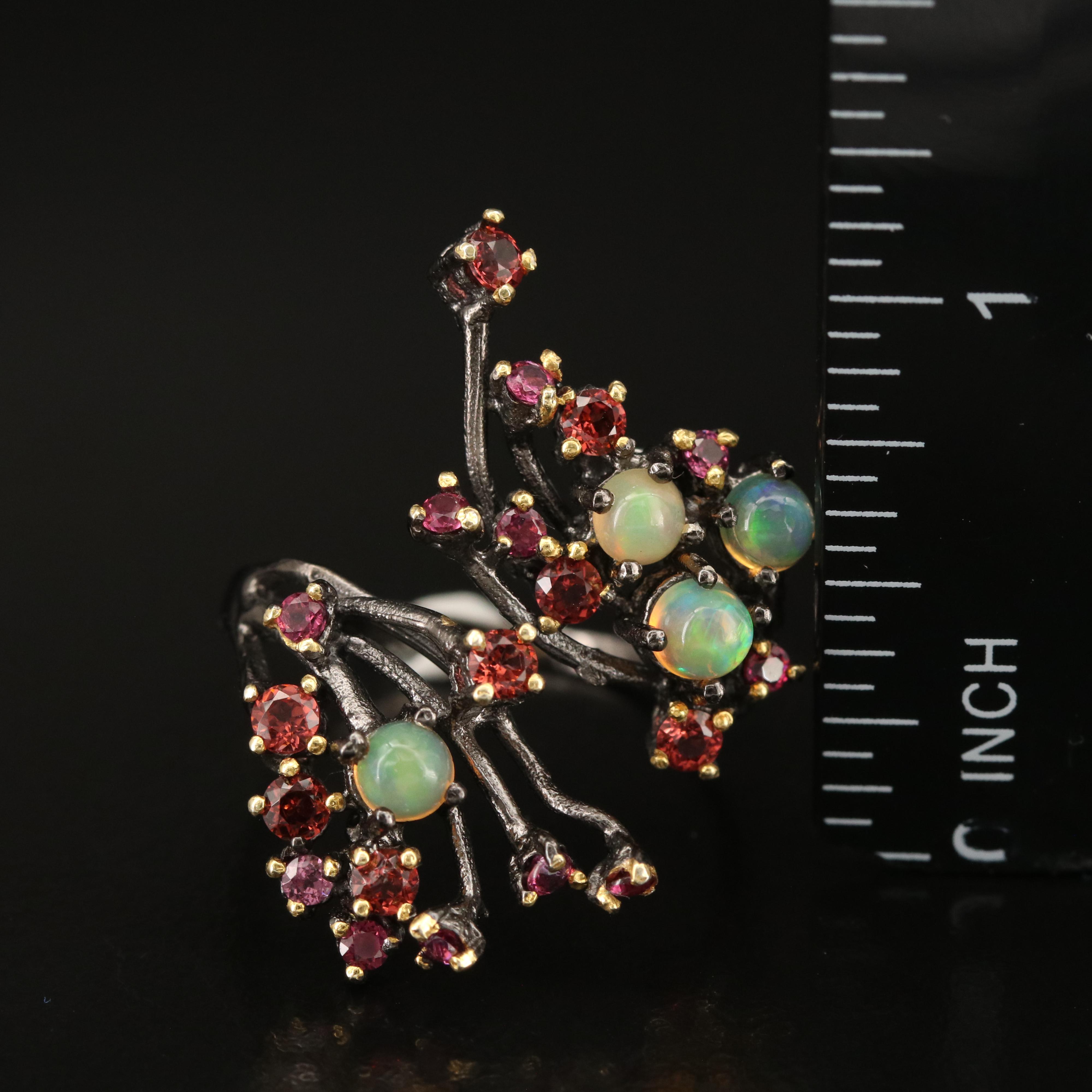 Sterling Opal and Garnet Bypass Ring