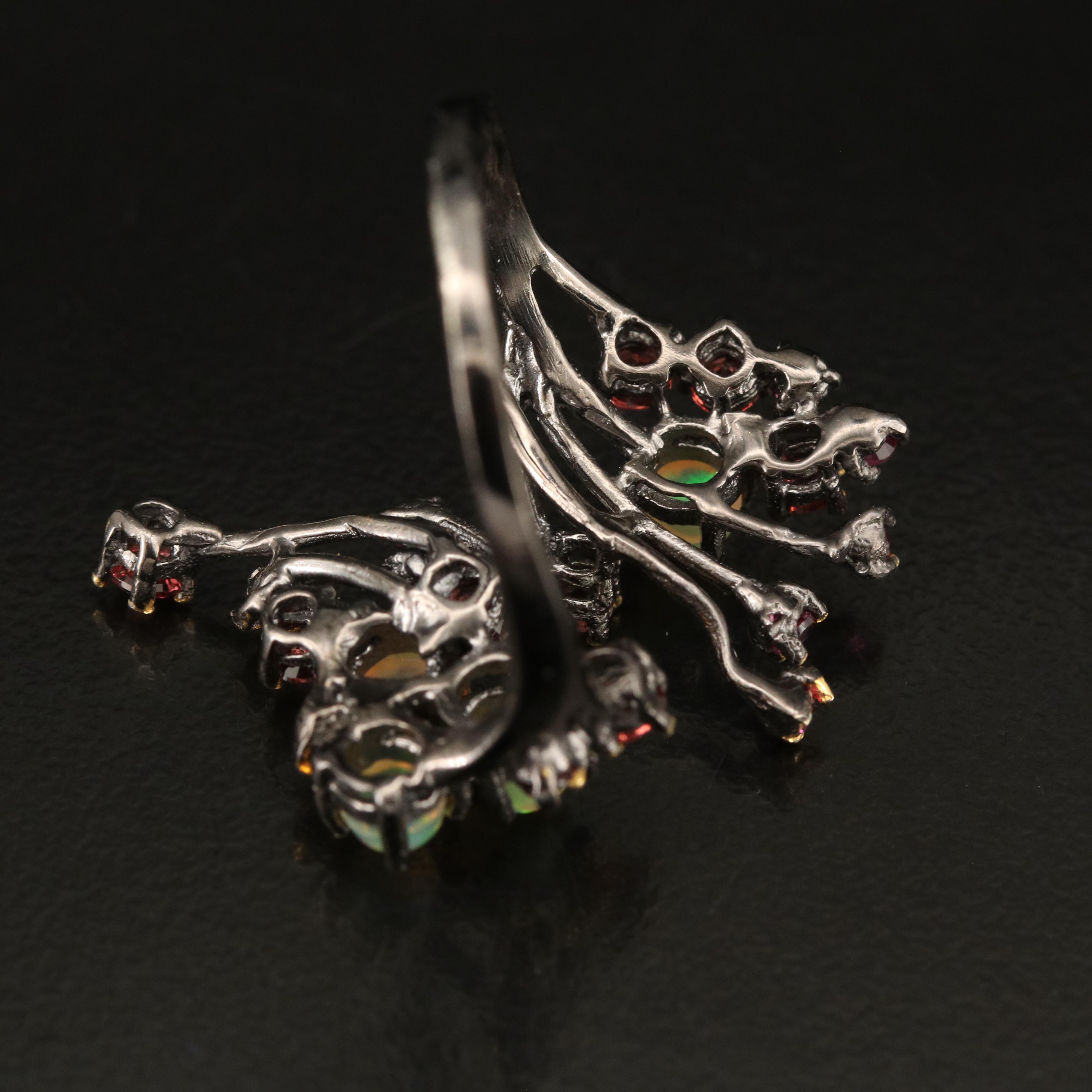 Sterling Opal and Garnet Bypass Ring