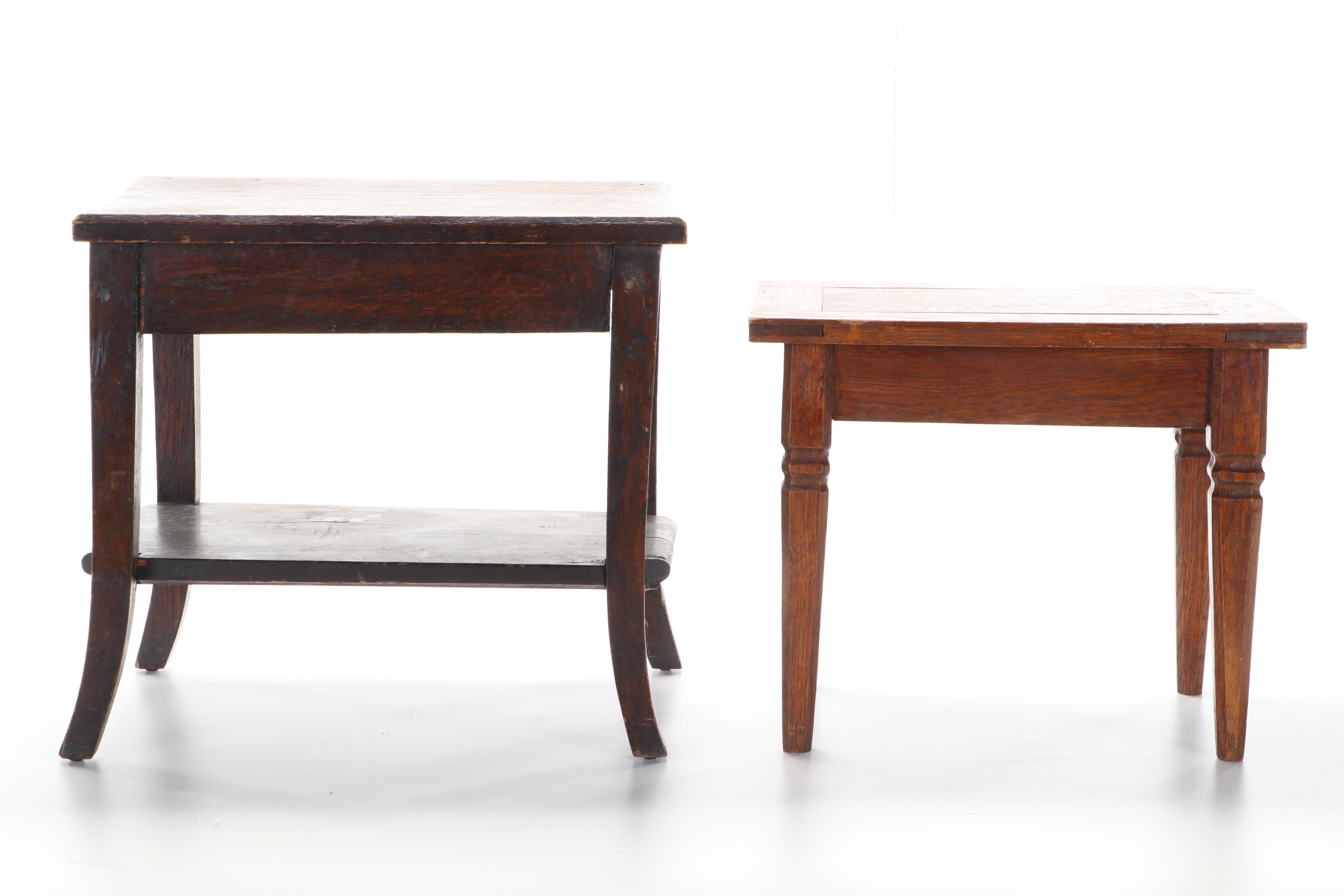 Two American Primitive Oak Side Tables, Late 19th to Early 20th Century