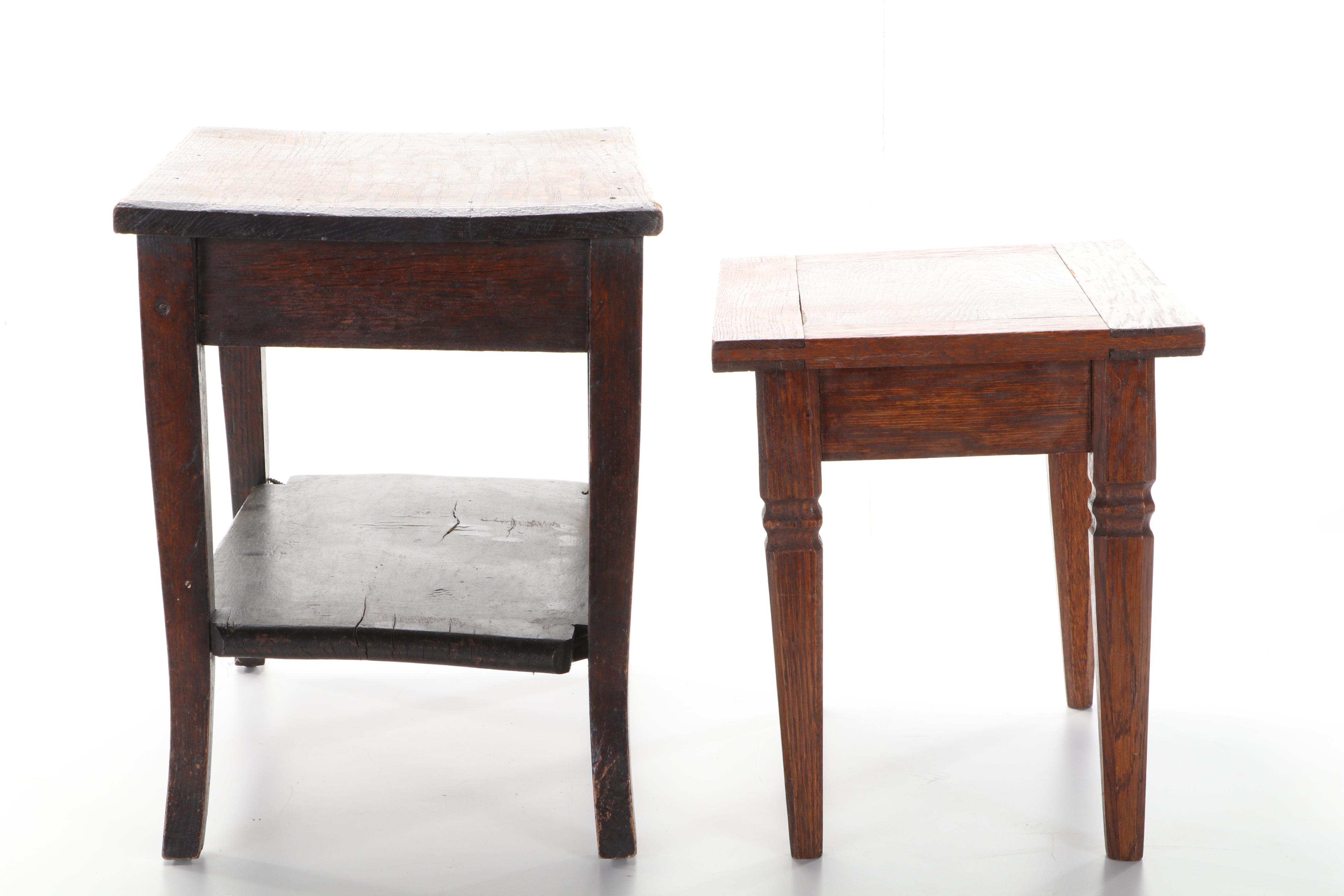 Two American Primitive Oak Side Tables, Late 19th to Early 20th Century