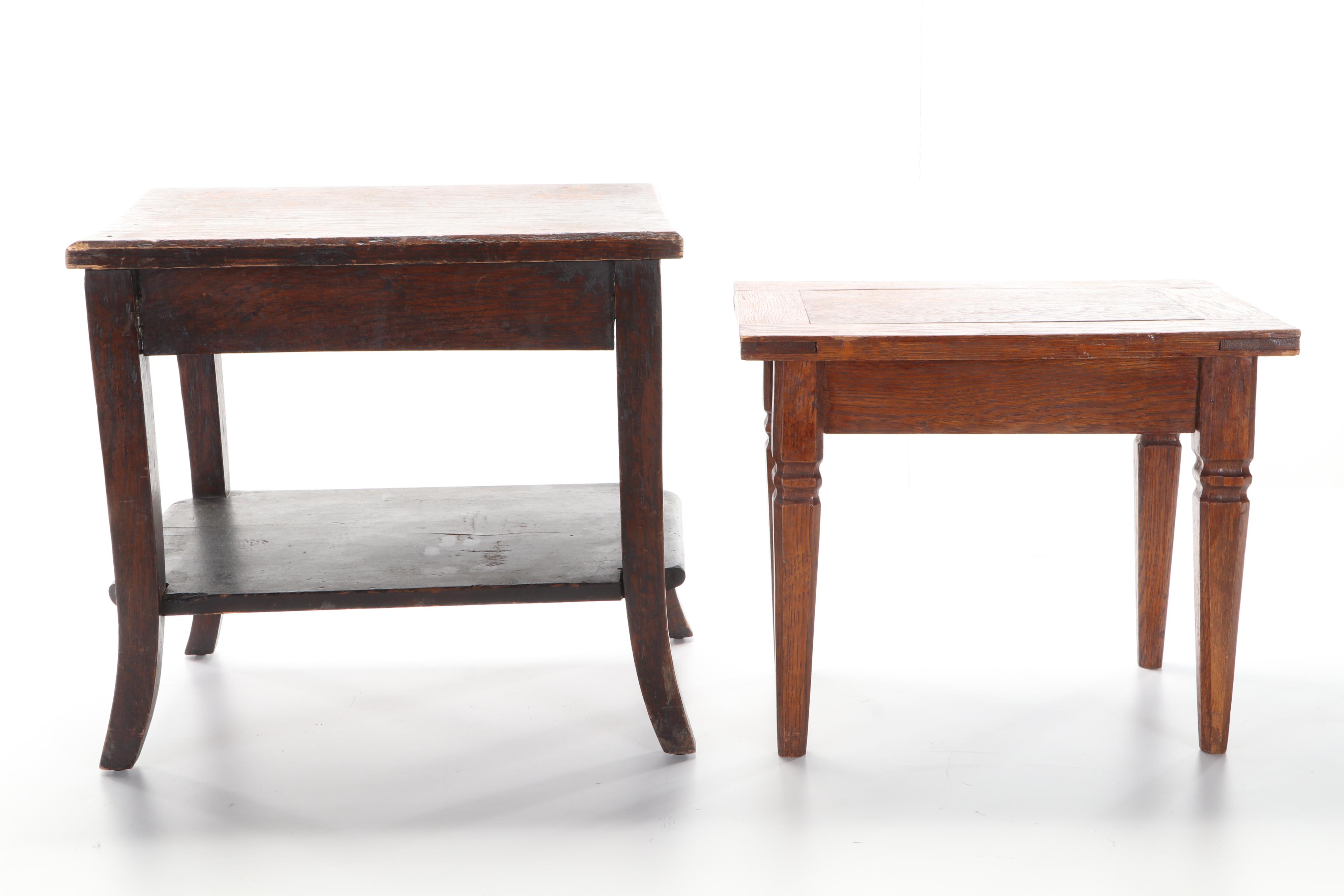 Two American Primitive Oak Side Tables, Late 19th to Early 20th Century
