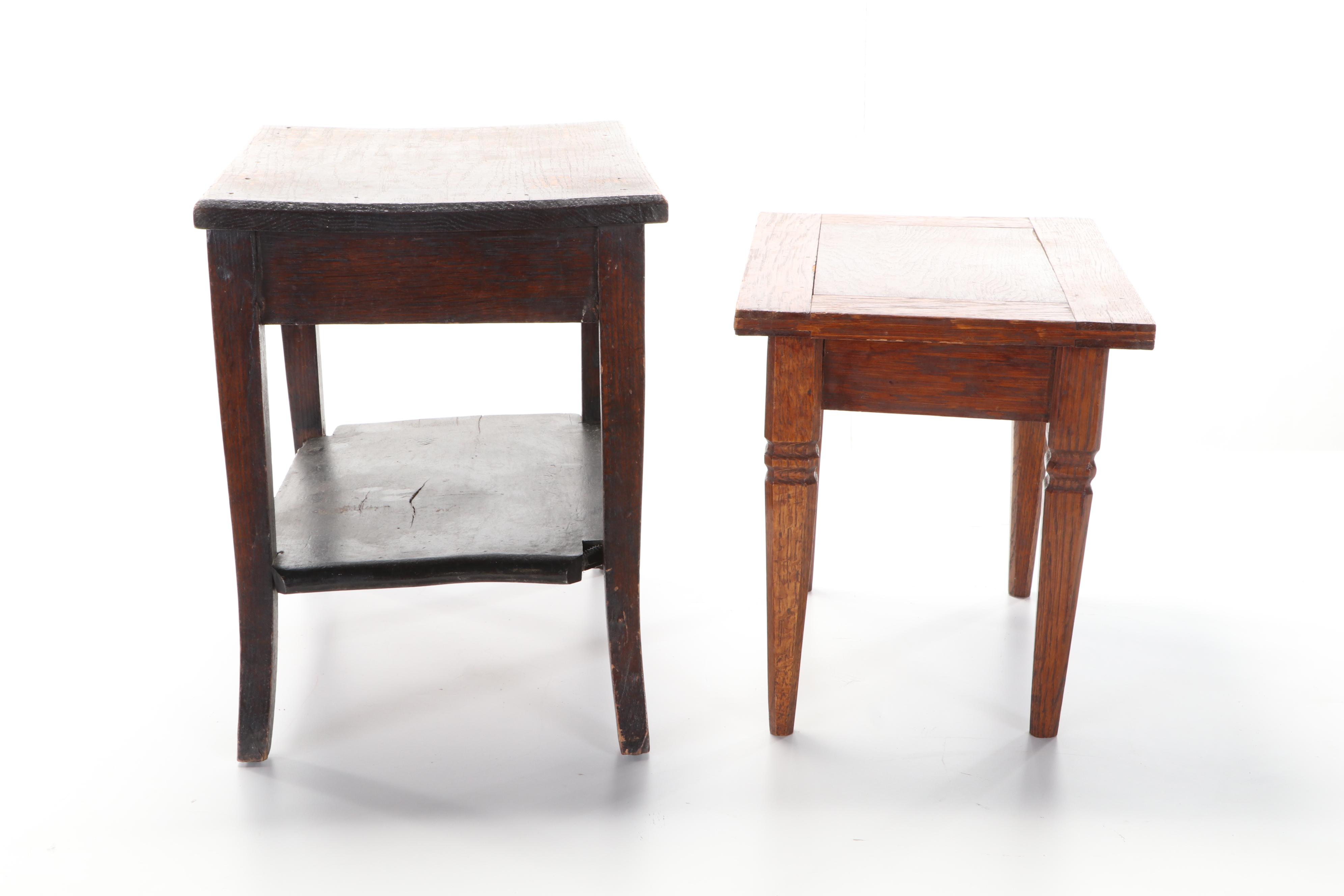 Two American Primitive Oak Side Tables, Late 19th to Early 20th Century