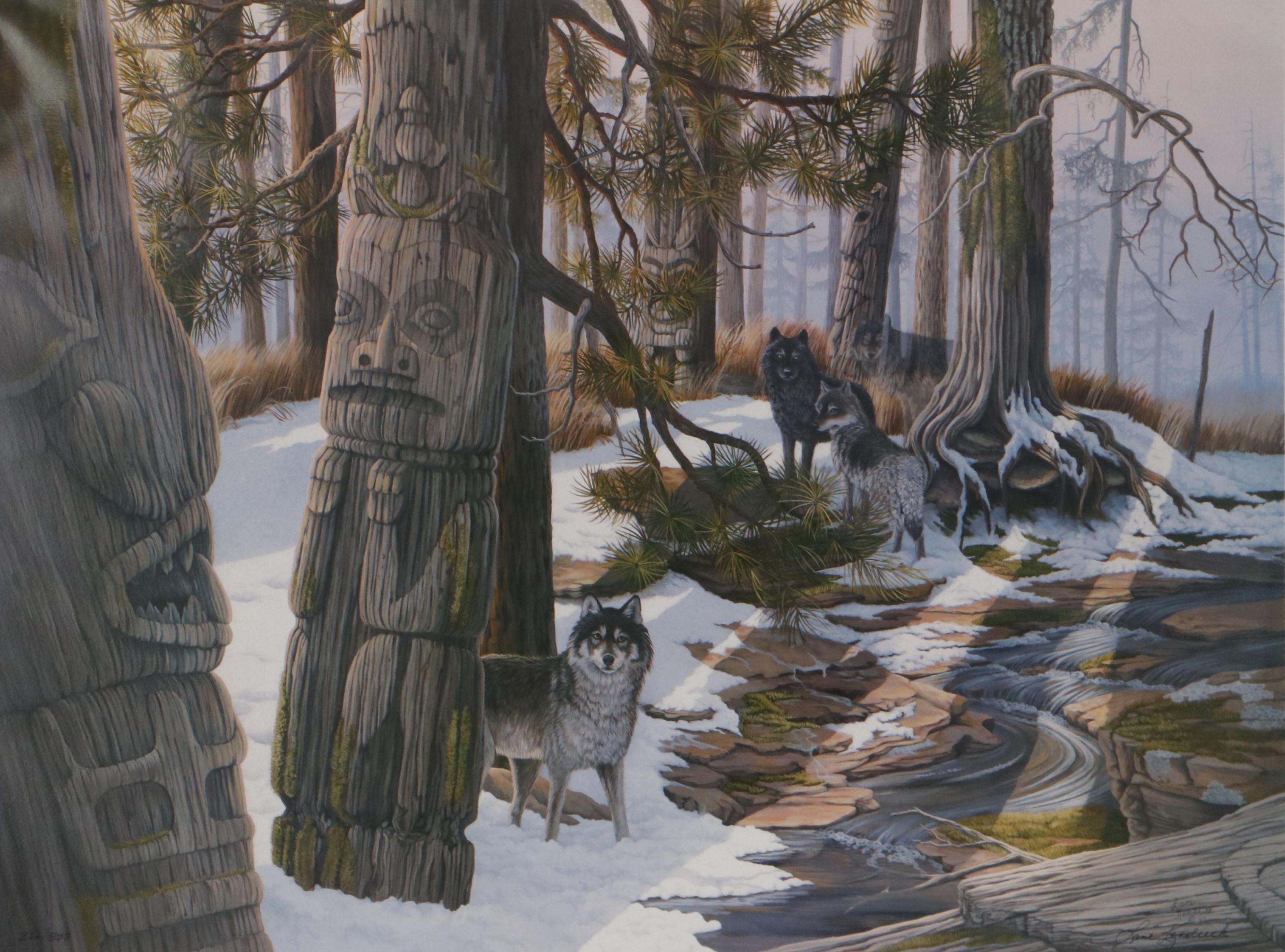 Lane Kendrick Offset Lithograph of Wolves "Vanishing Legacy"