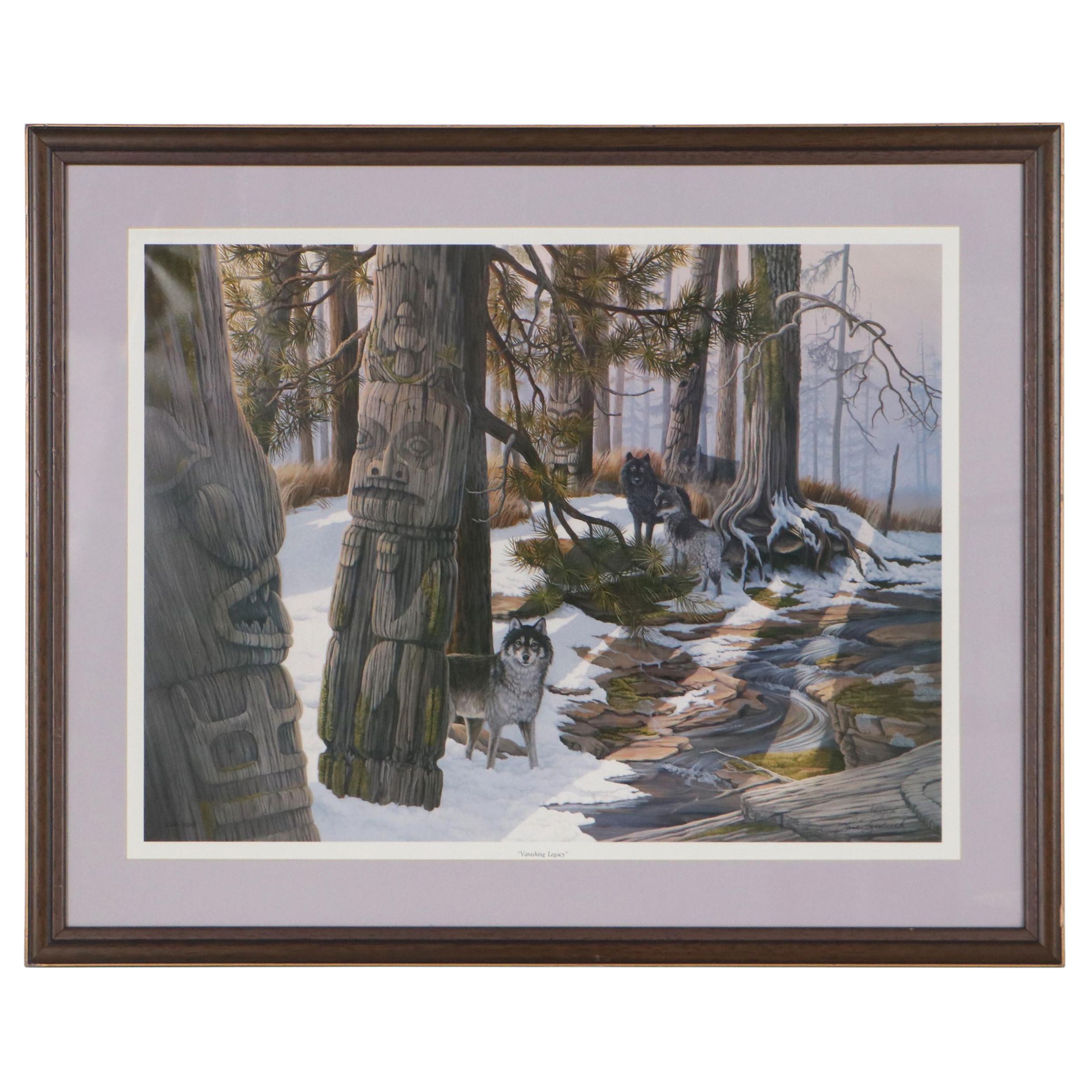 Lane Kendrick Offset Lithograph of Wolves "Vanishing Legacy"