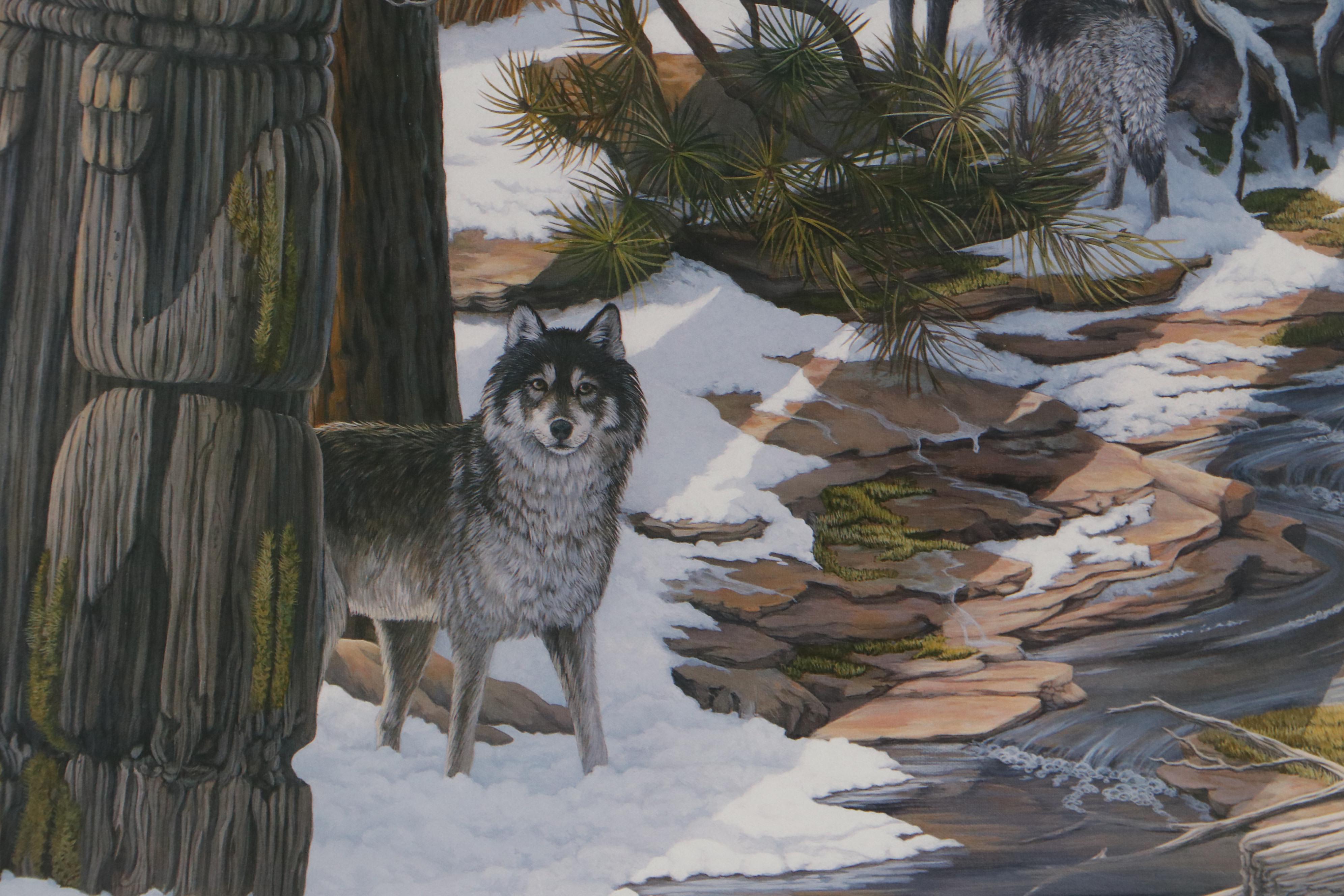 Lane Kendrick Offset Lithograph of Wolves "Vanishing Legacy"