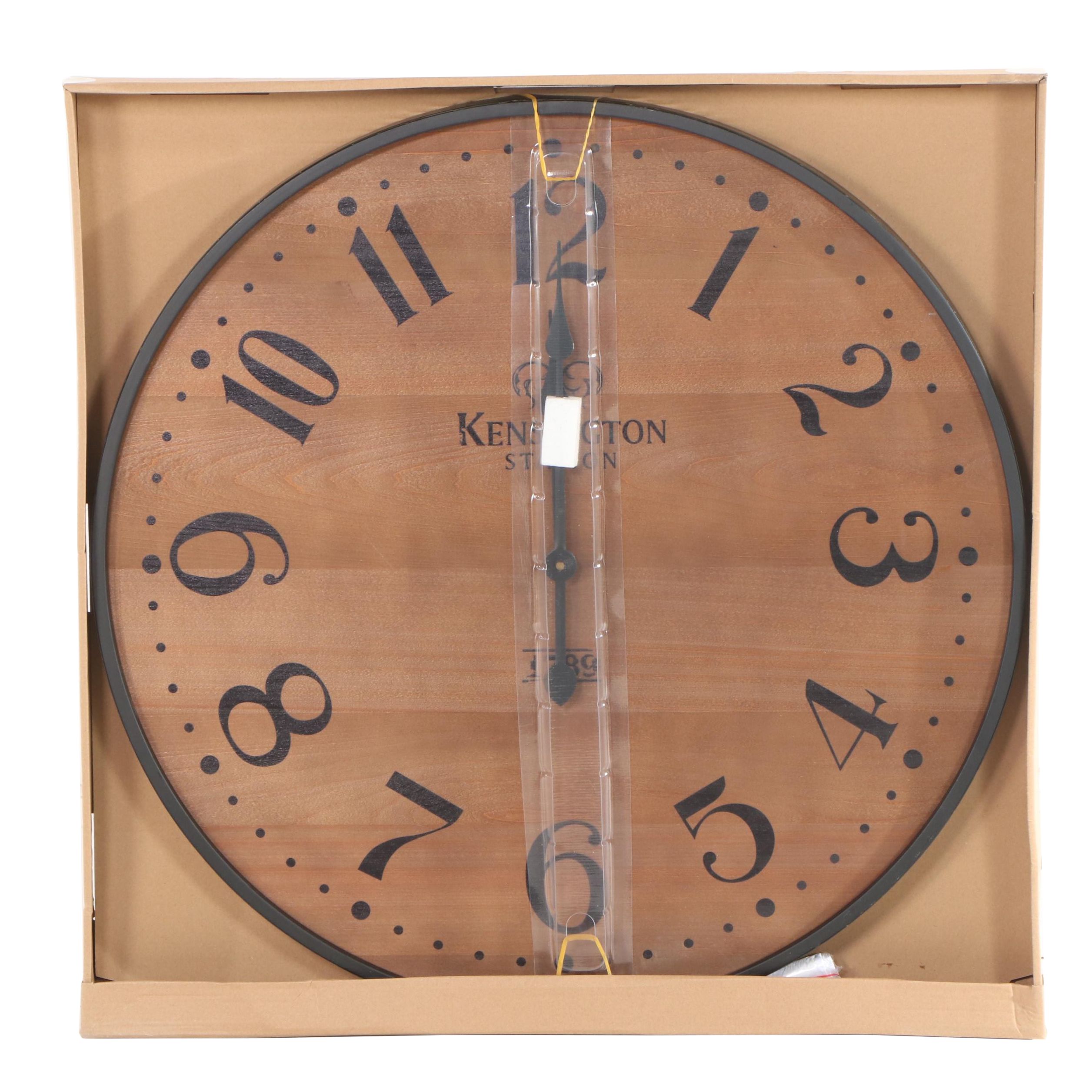 Threshold Kensington Wooden Wall Clock in Pine Finish