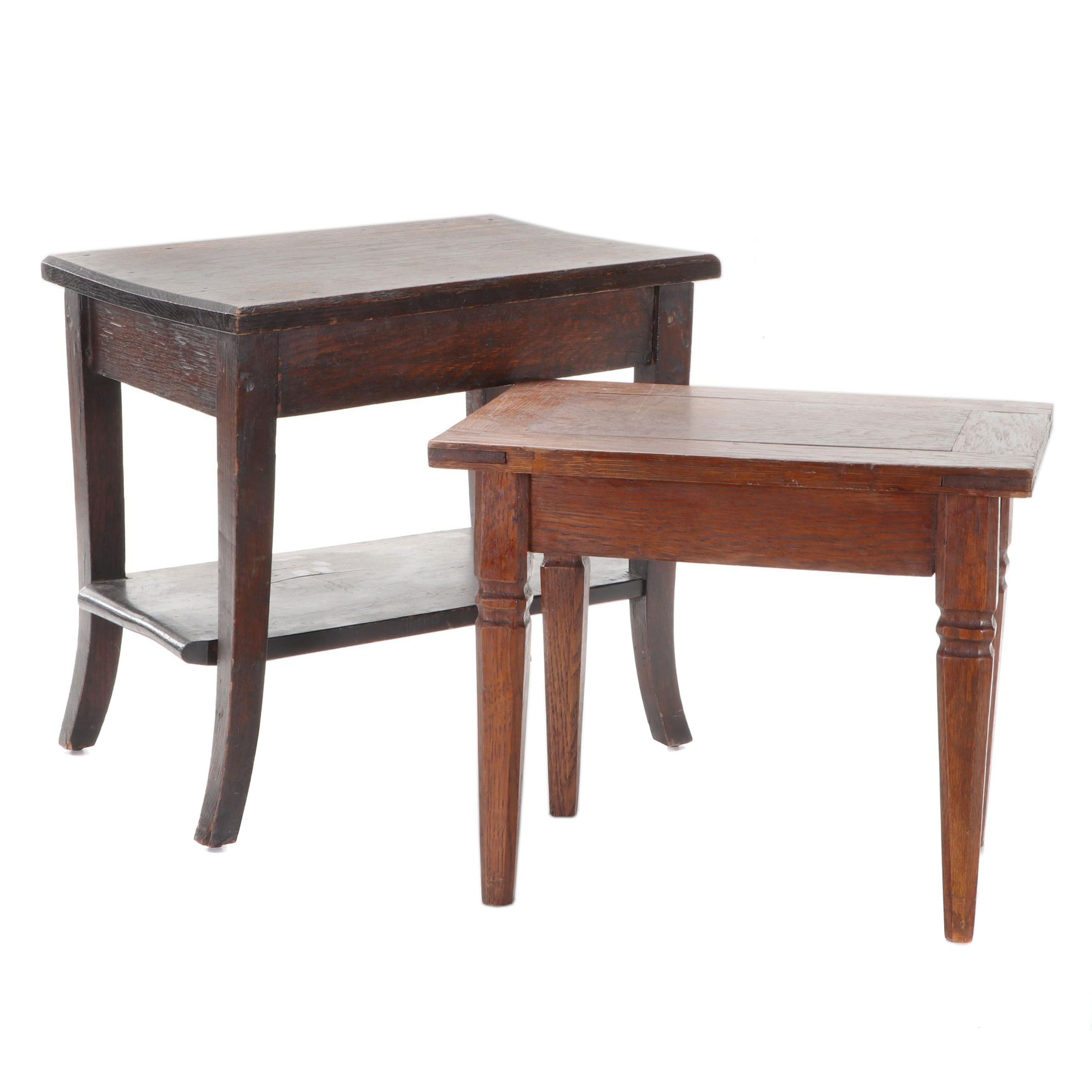 Two American Primitive Oak Side Tables, Late 19th to Early 20th Century