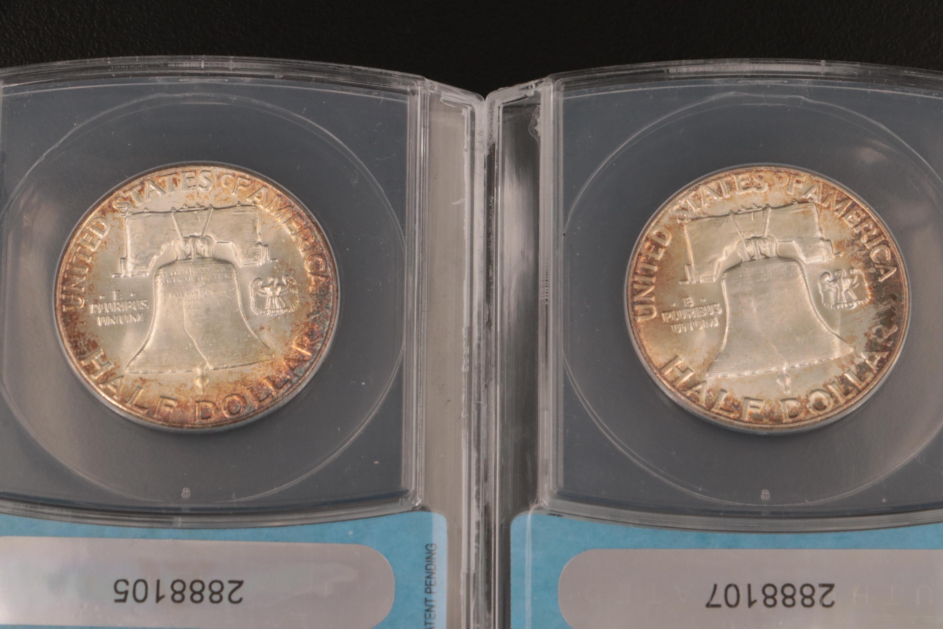 Six Franklin Half Dollars, Including ANACS Graded Coins