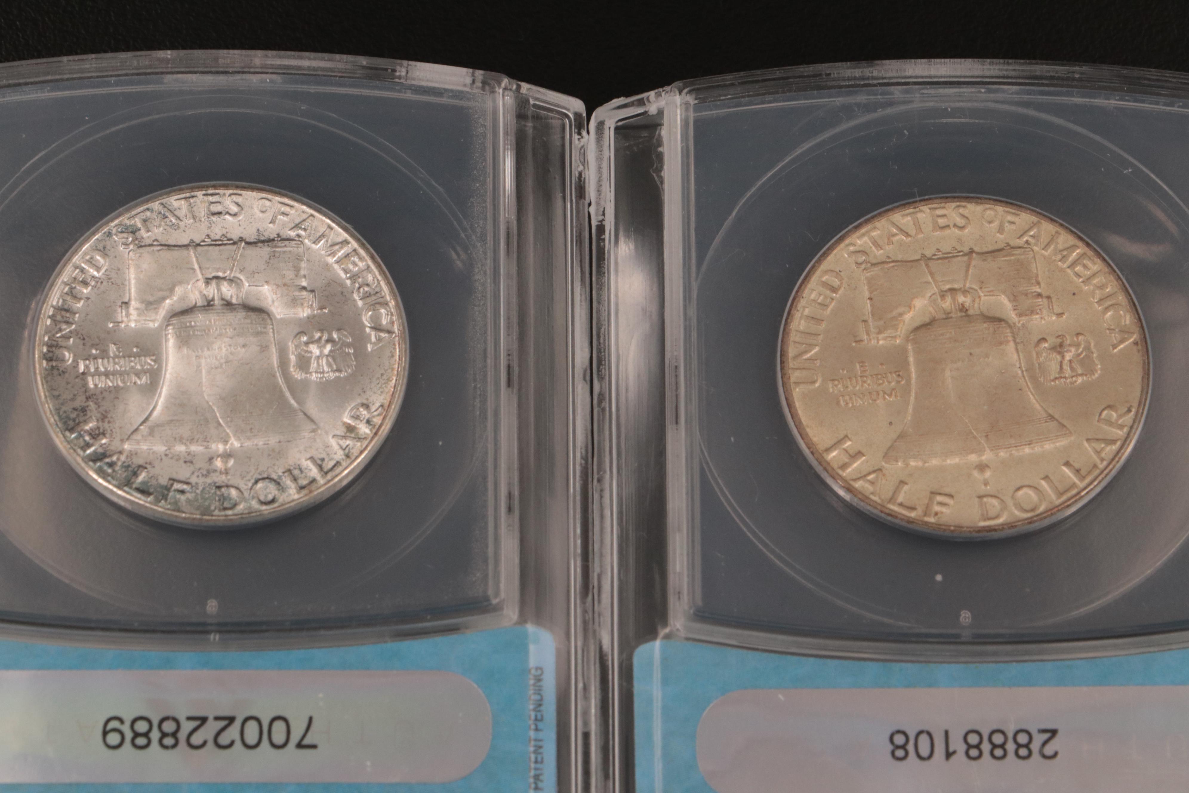 Six Franklin Half Dollars, Including ANACS Graded Coins