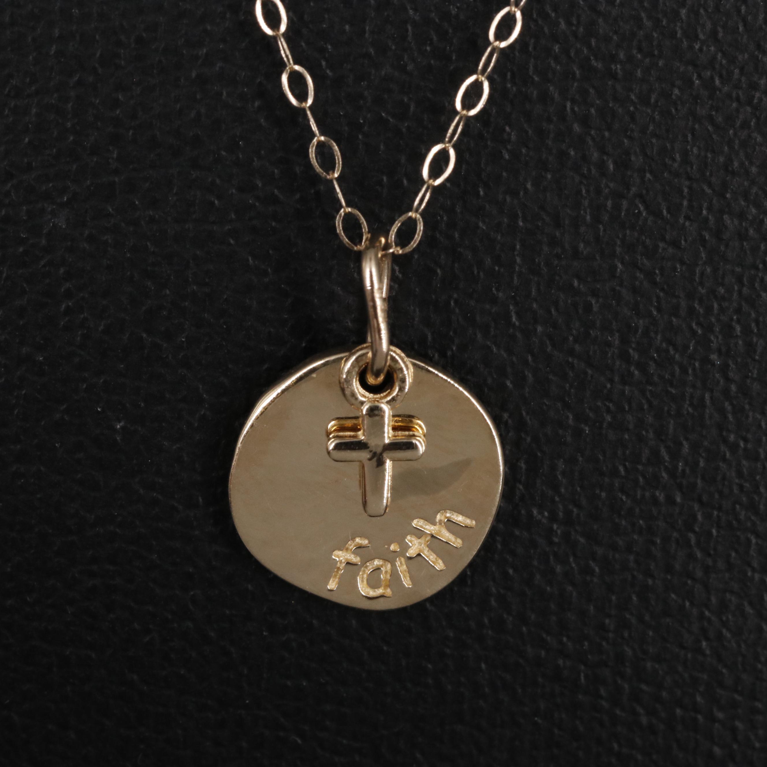 10K "Faith" Circle Pendant Necklace