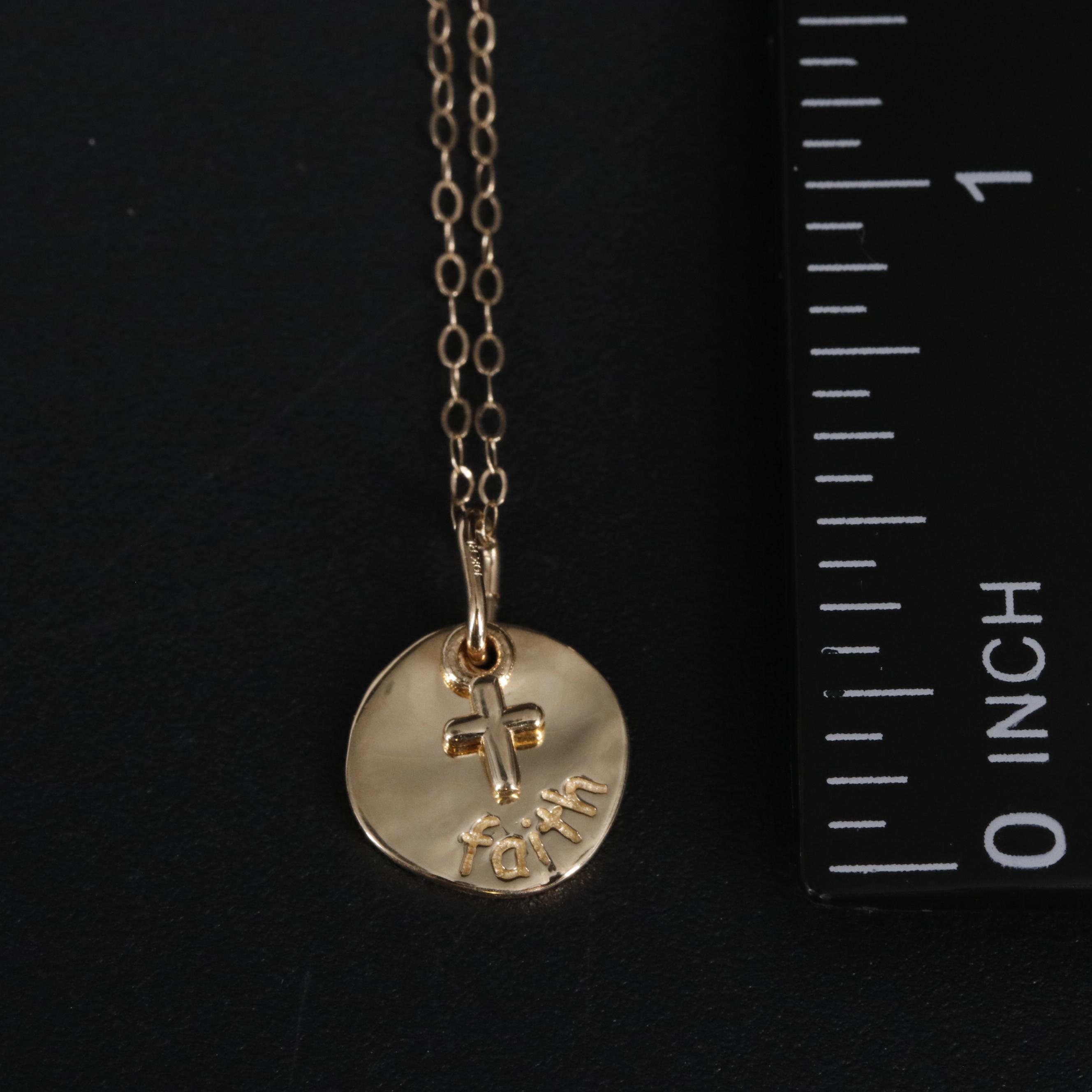 10K "Faith" Circle Pendant Necklace
