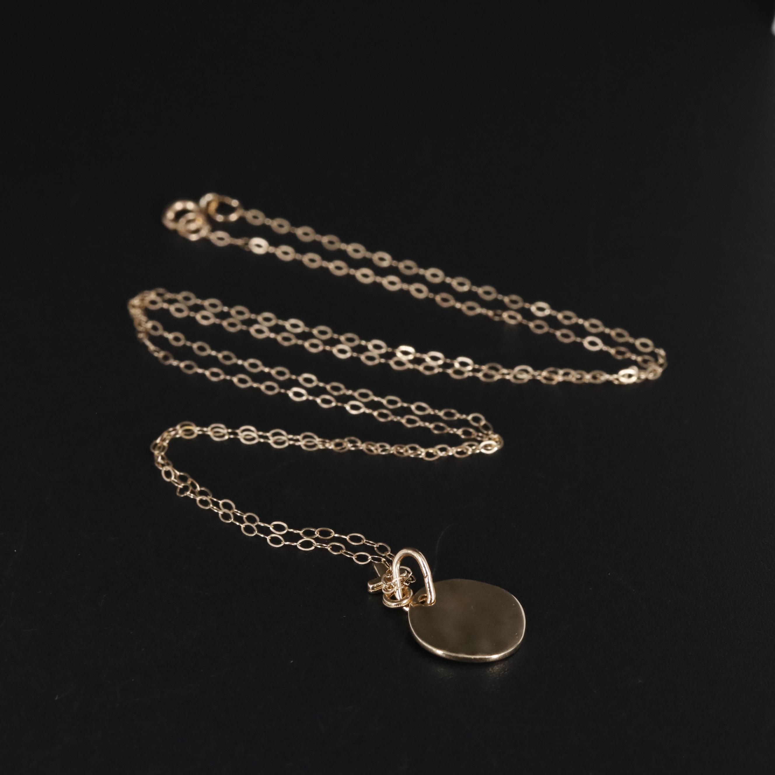 10K "Faith" Circle Pendant Necklace