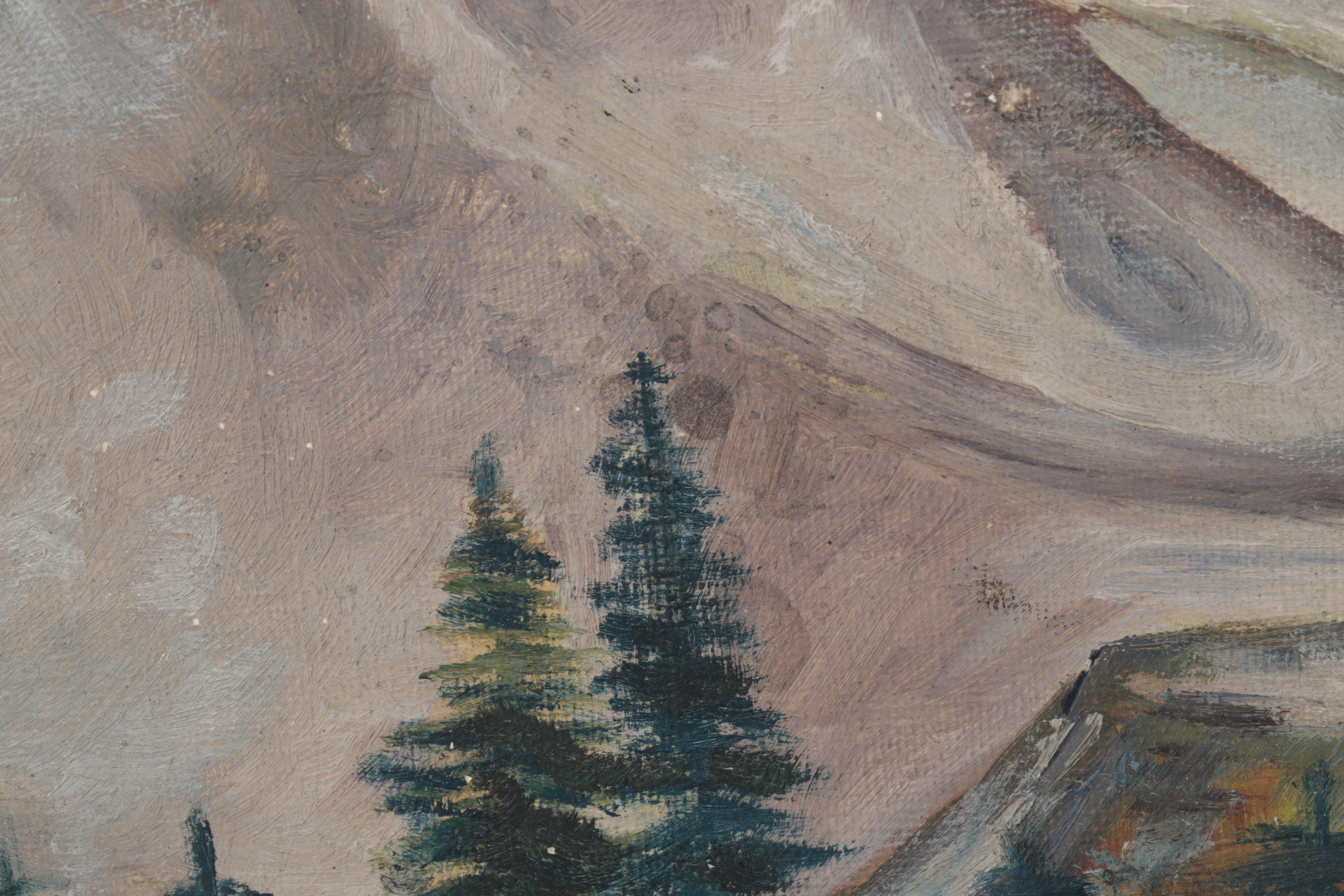 N. Campbell Landscape Oil Painting of Mountain Valley Lake, 1941