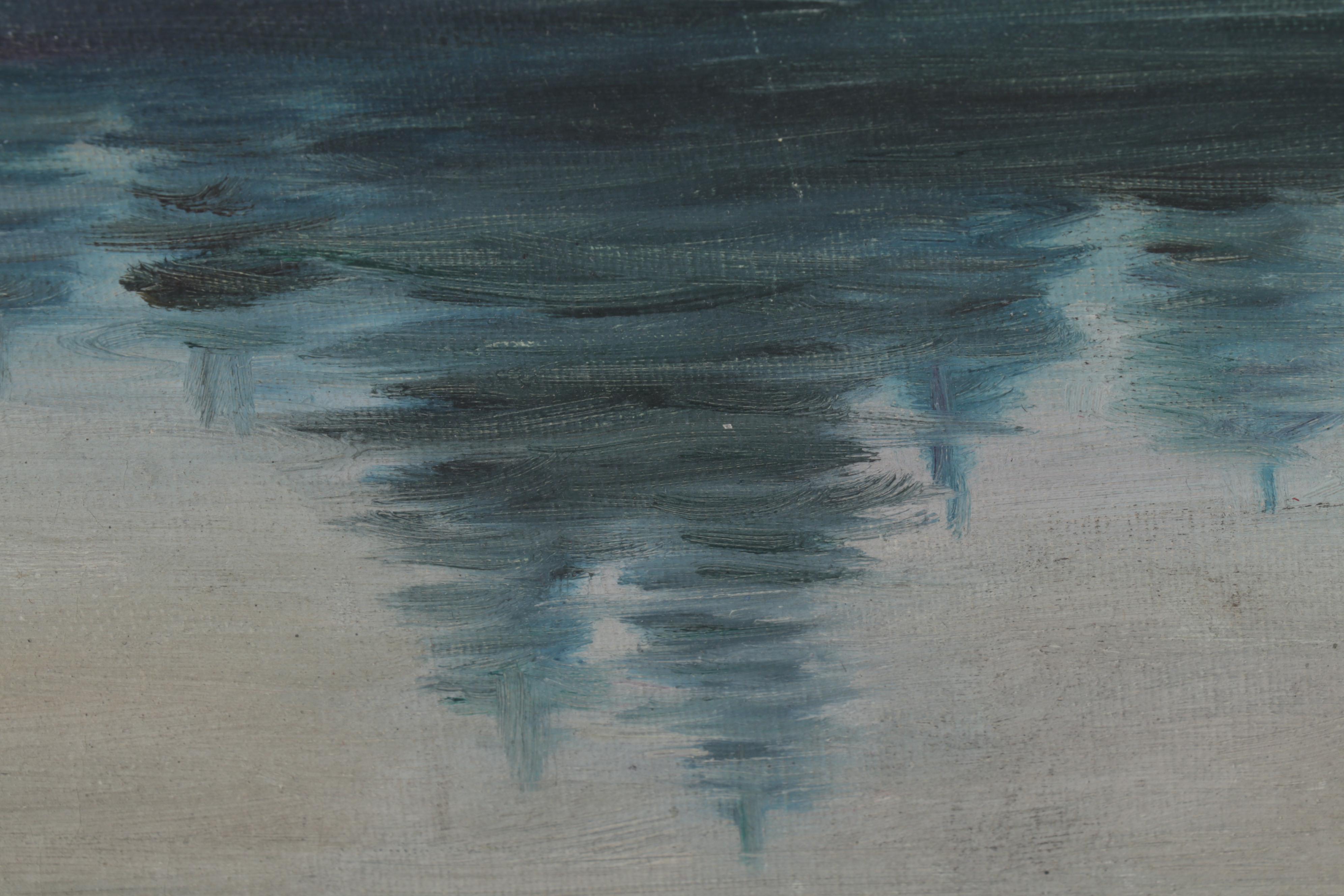 N. Campbell Landscape Oil Painting of Mountain Valley Lake, 1941