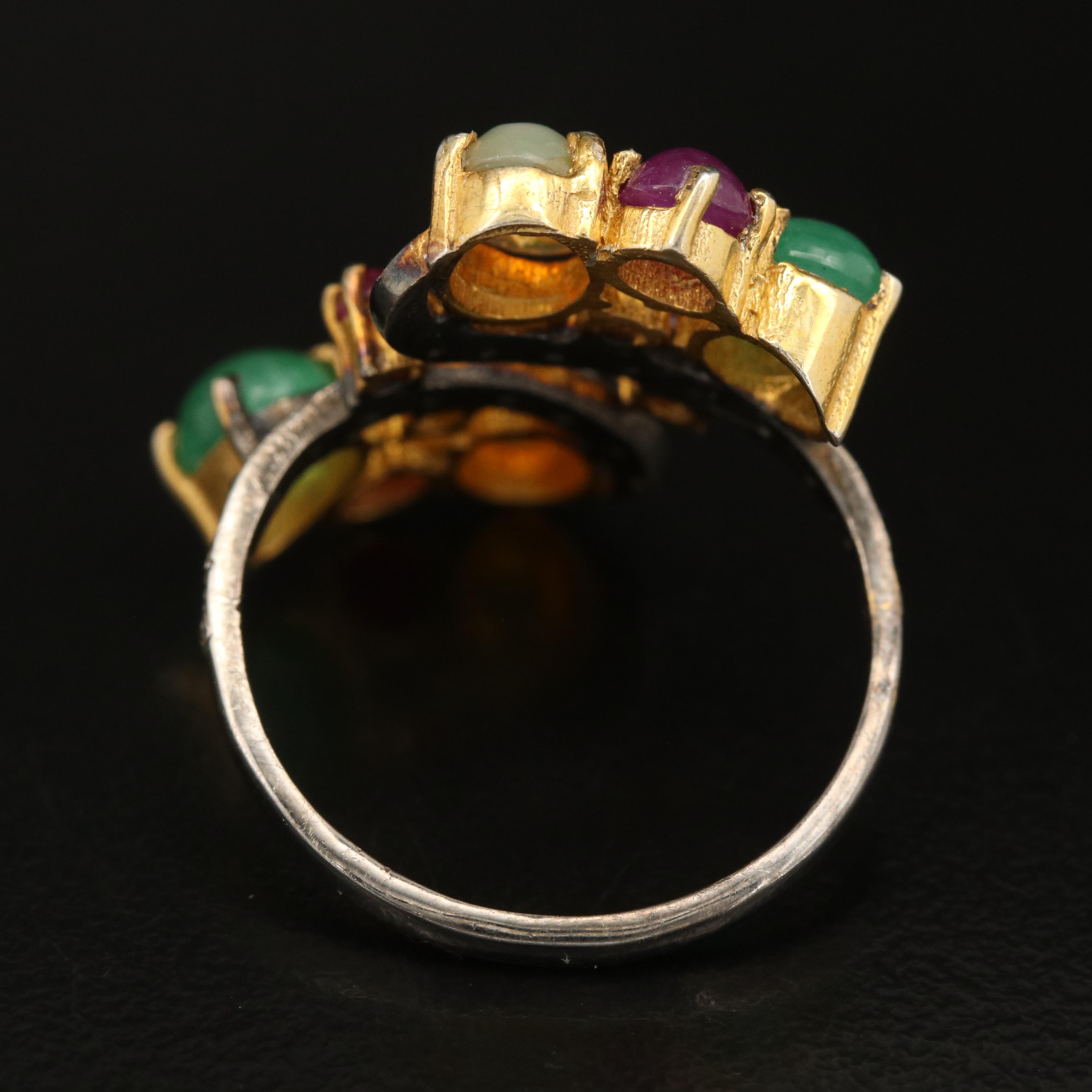 Sterling Opal, Emerald and Diamond Bypass Ring