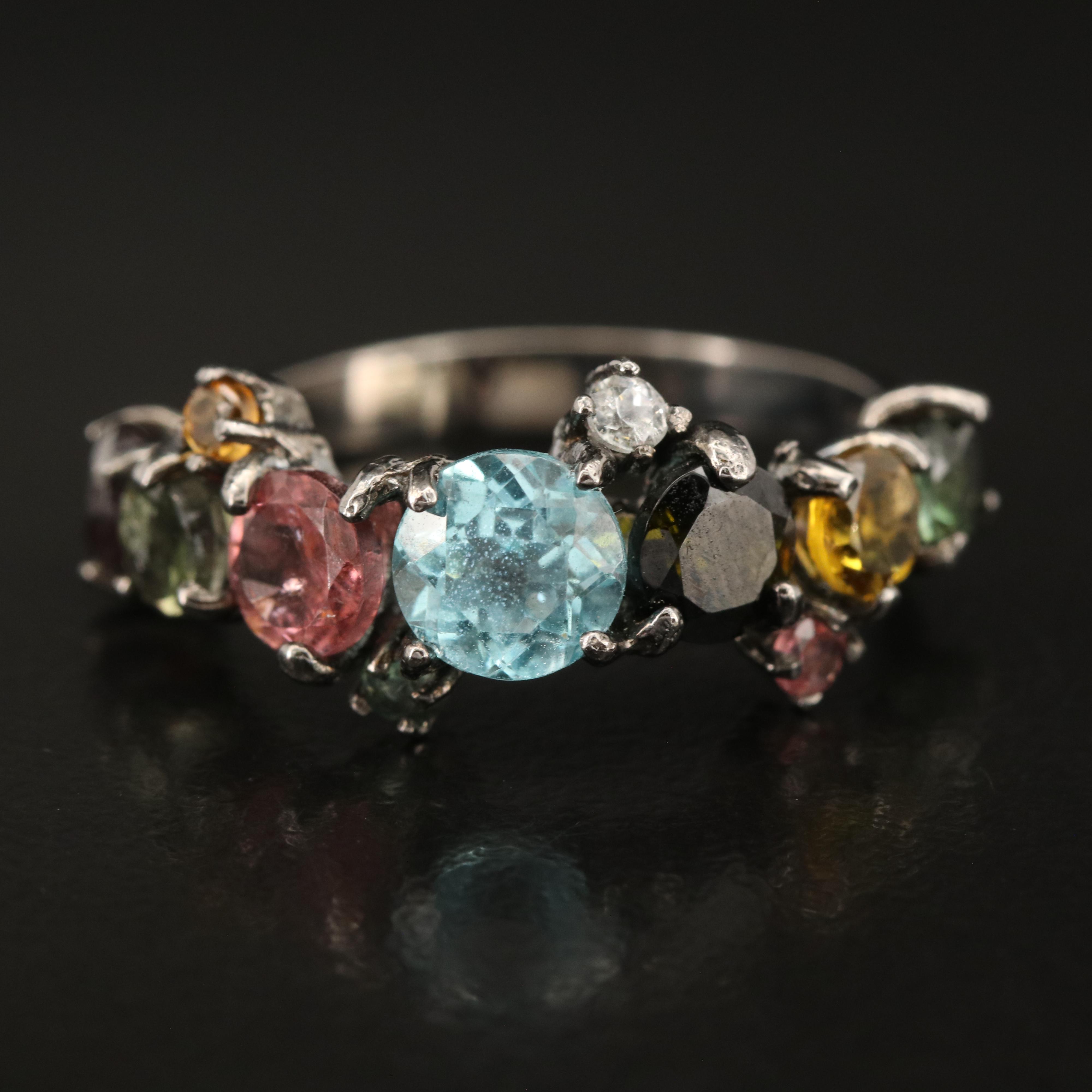 Sterling Tourmaline and Apatite Ring