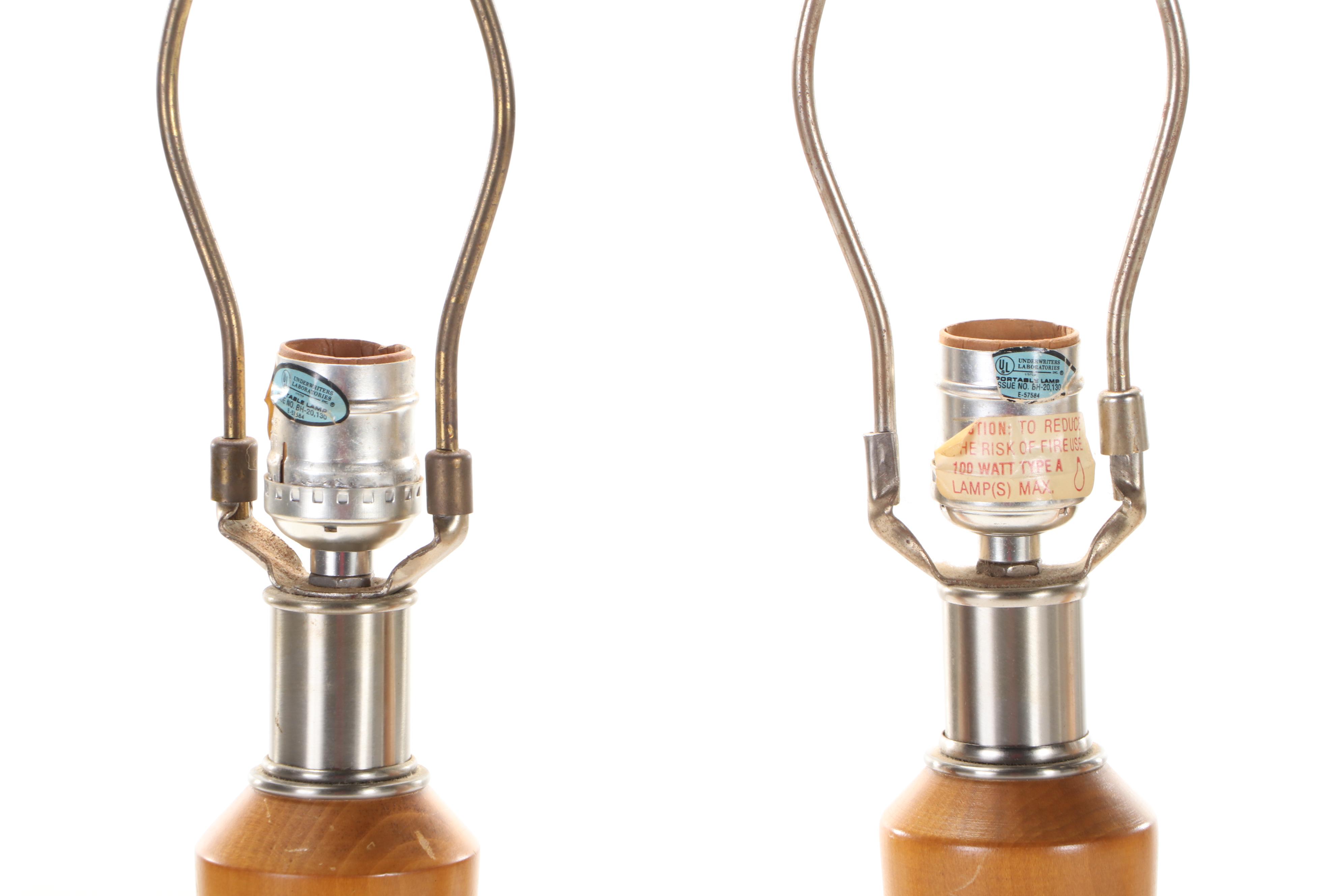 Four Wooden Spindle Table Lamps, Late 20th Century