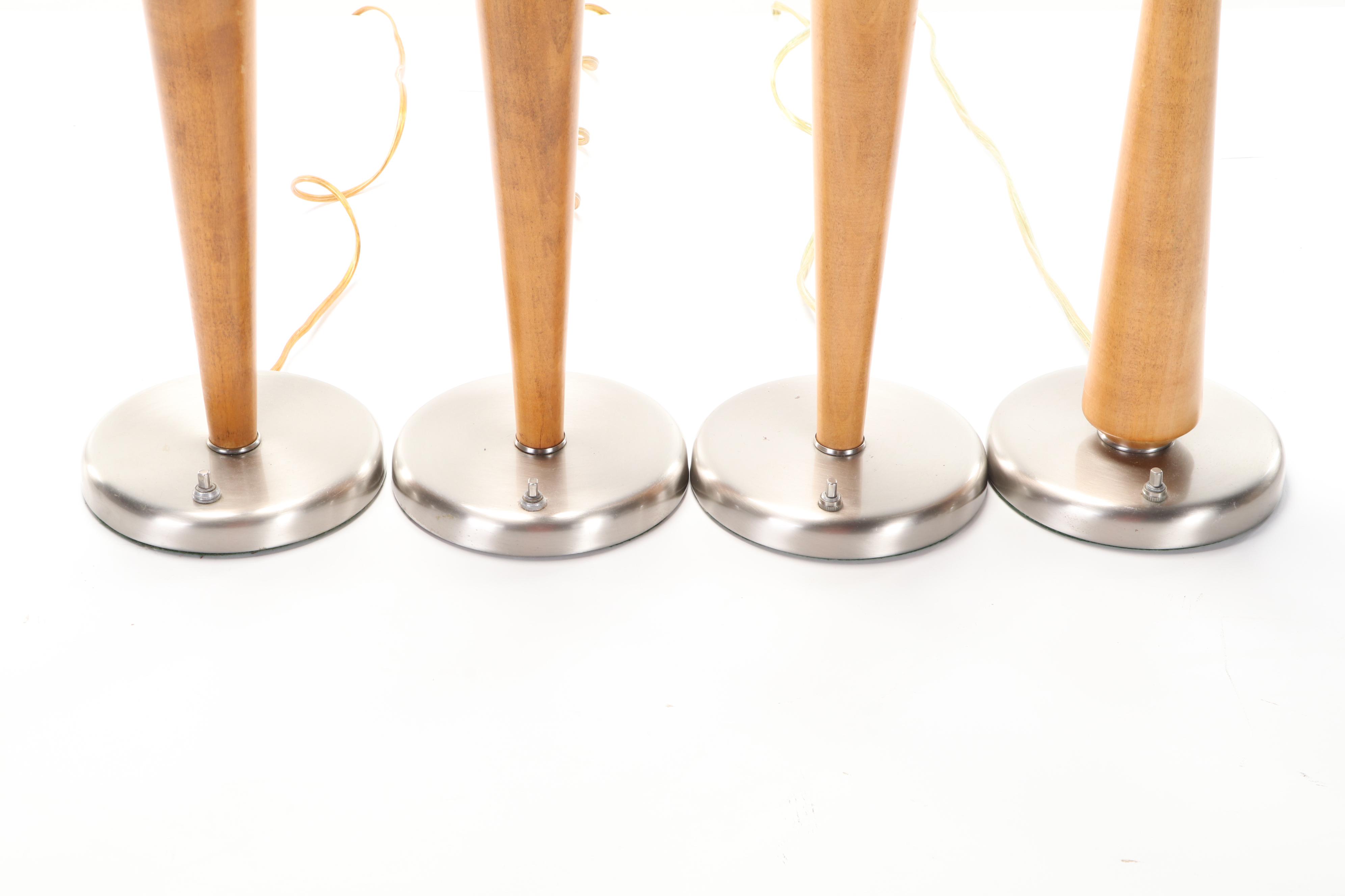 Four Wooden Spindle Table Lamps, Late 20th Century