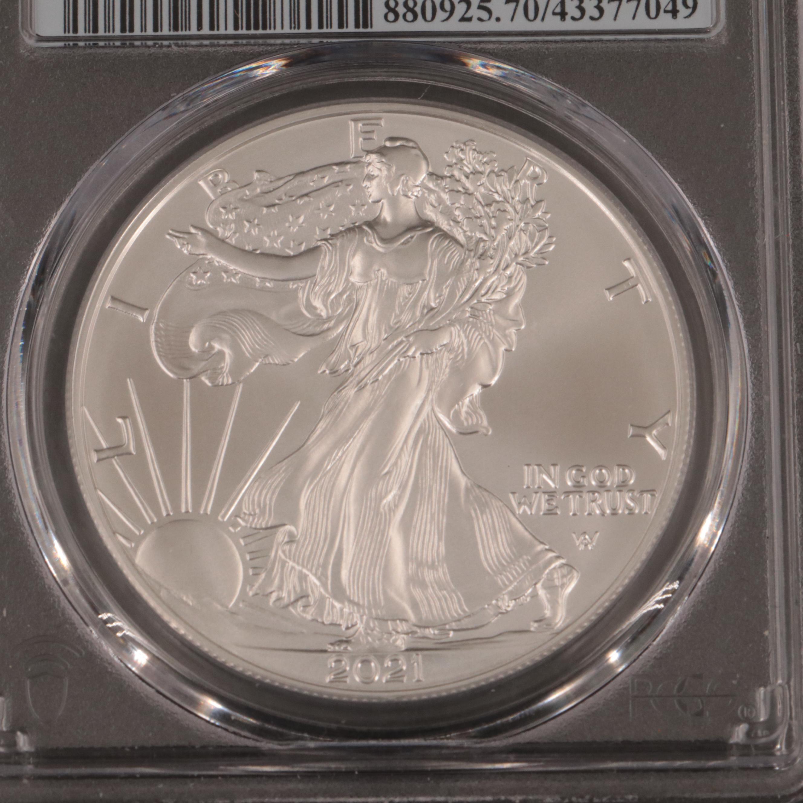 Group of Five NGC and PCGS Certified American Silver Eagles