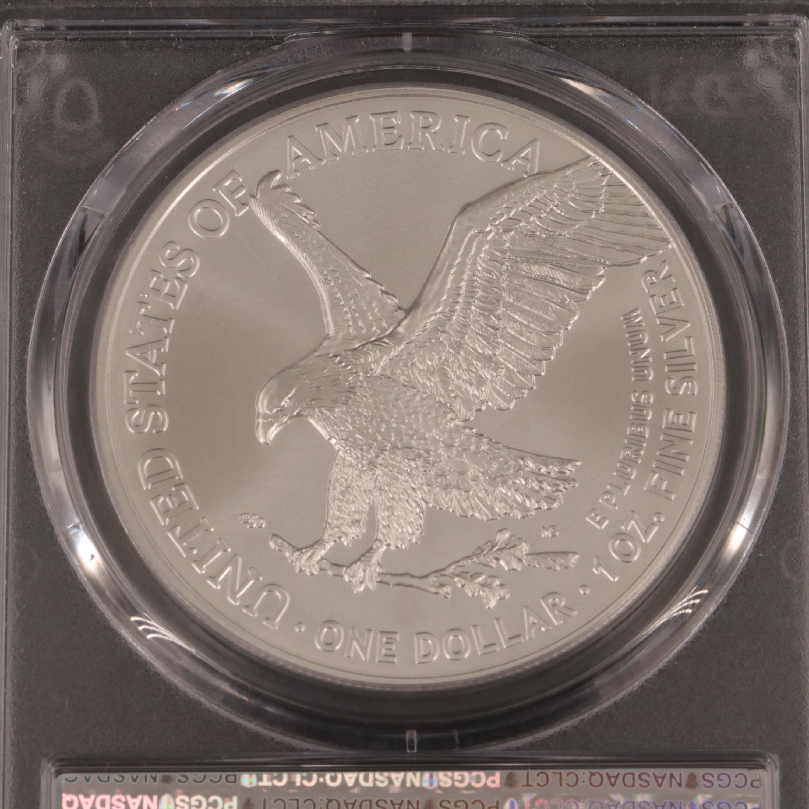 Group of Five NGC and PCGS Certified American Silver Eagles