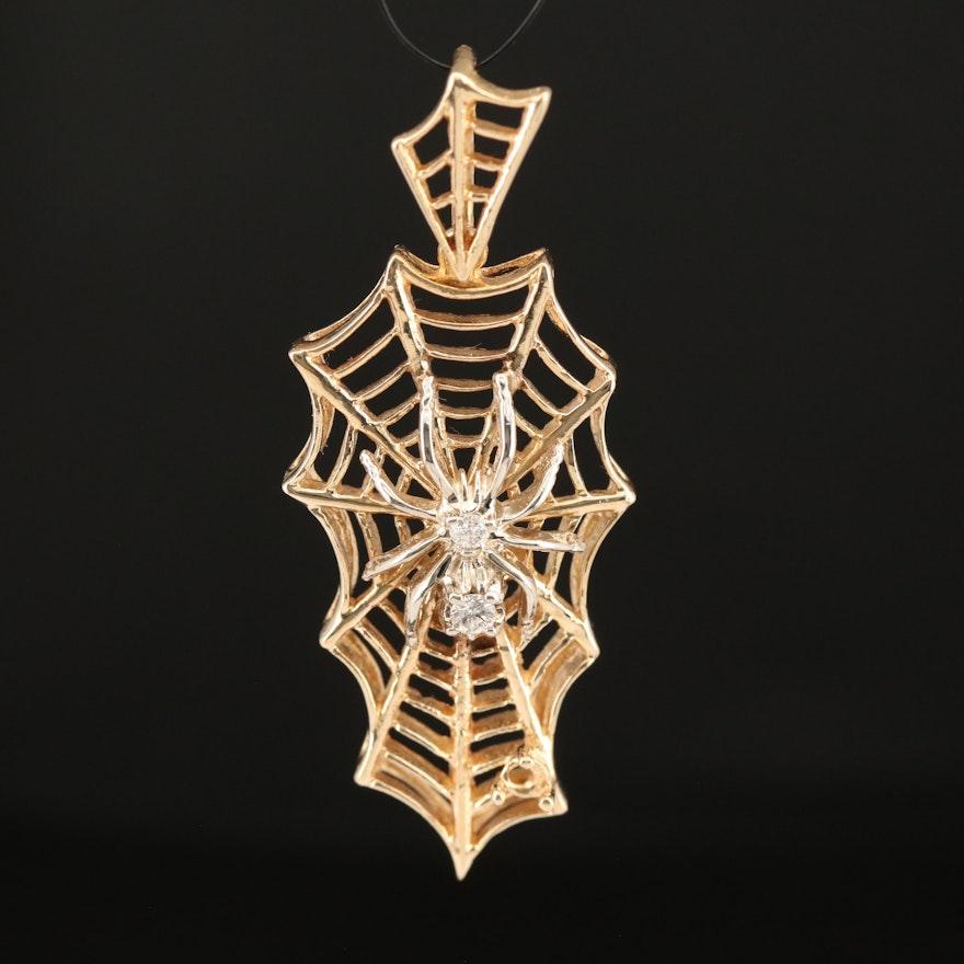 14K 0.06 CTW Diamond Spider on Web Pendant