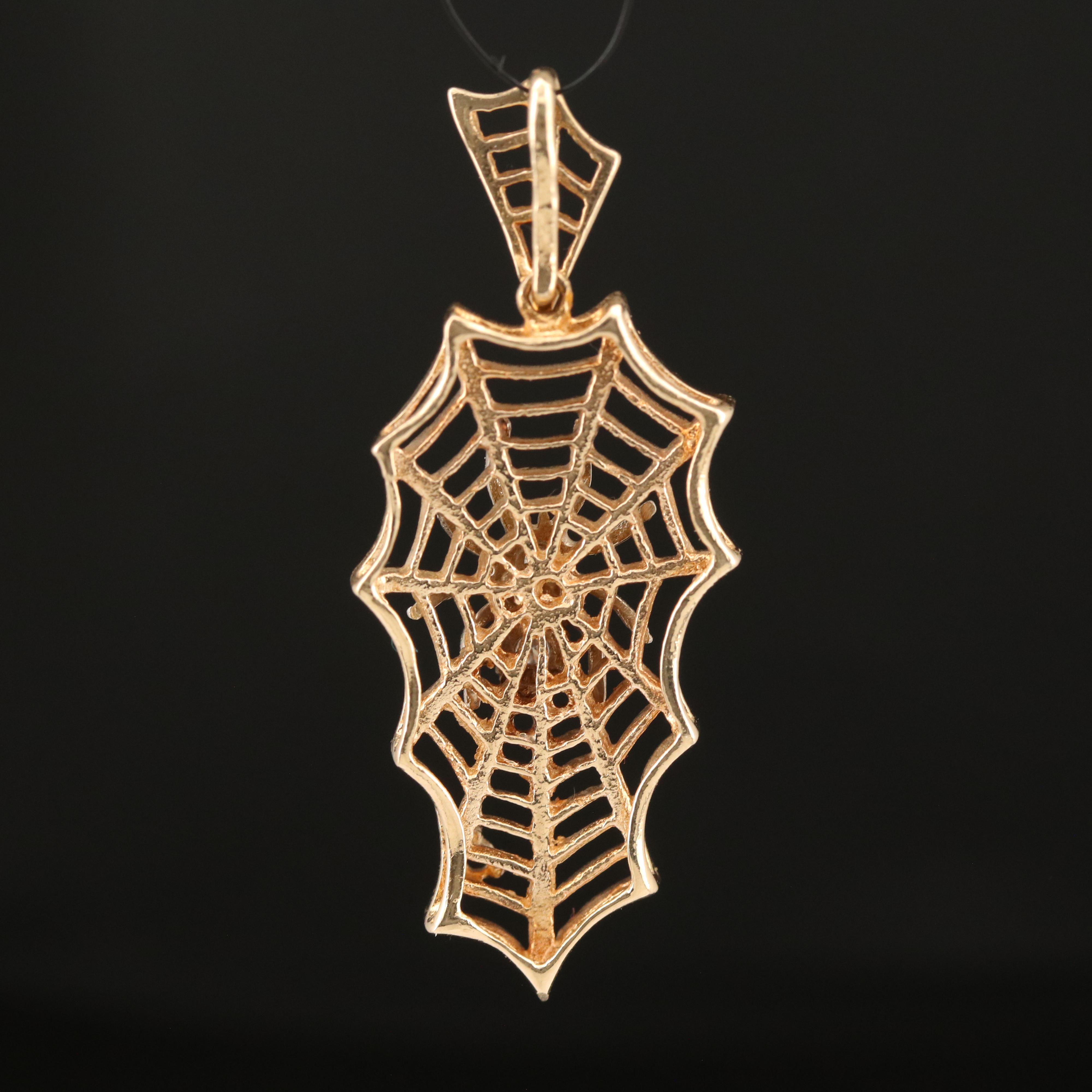 14K 0.06 CTW Diamond Spider on Web Pendant