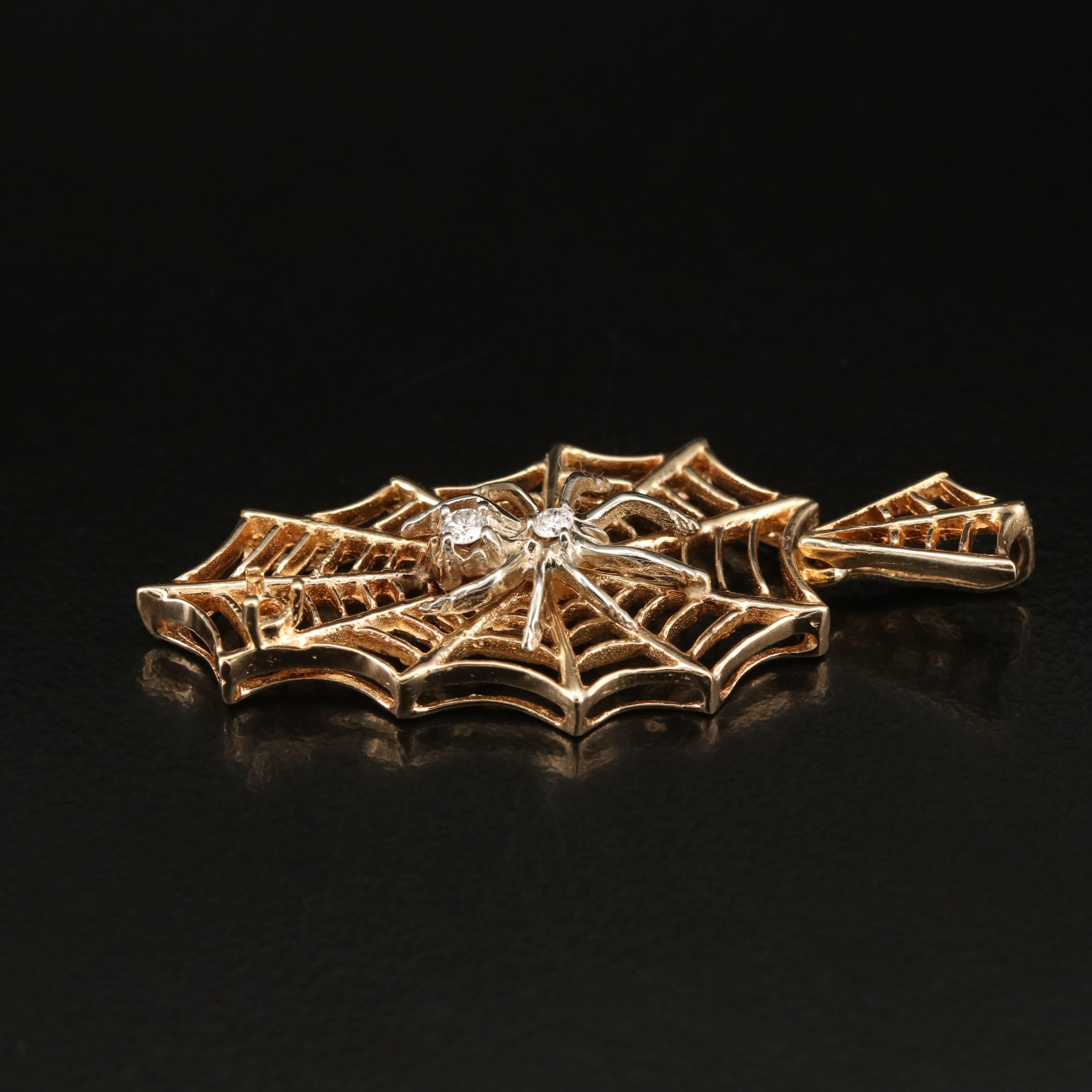 14K 0.06 CTW Diamond Spider on Web Pendant
