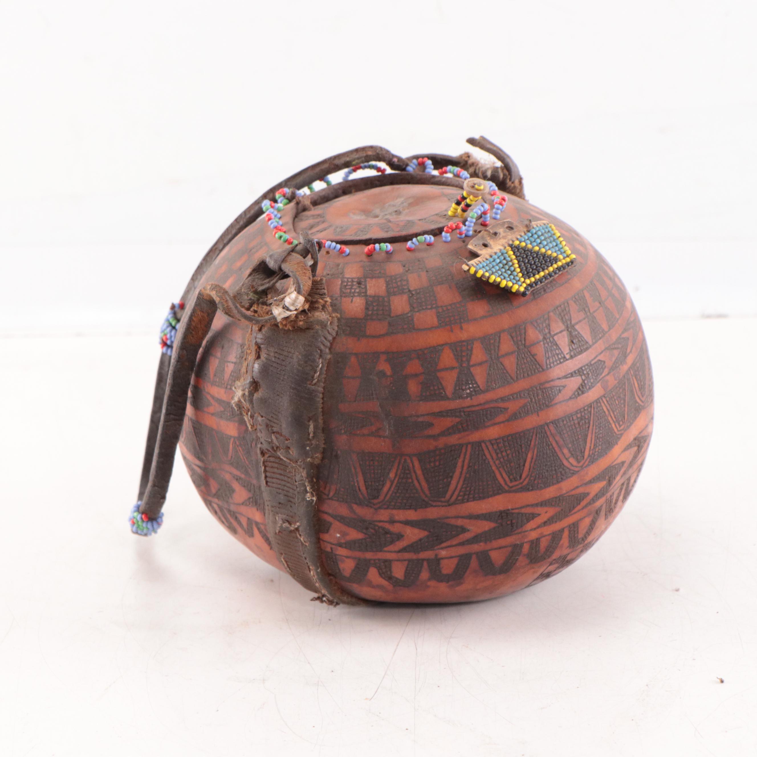 Southeast Asian Beaded and Hand-Carved Wooden Lidded Vessel