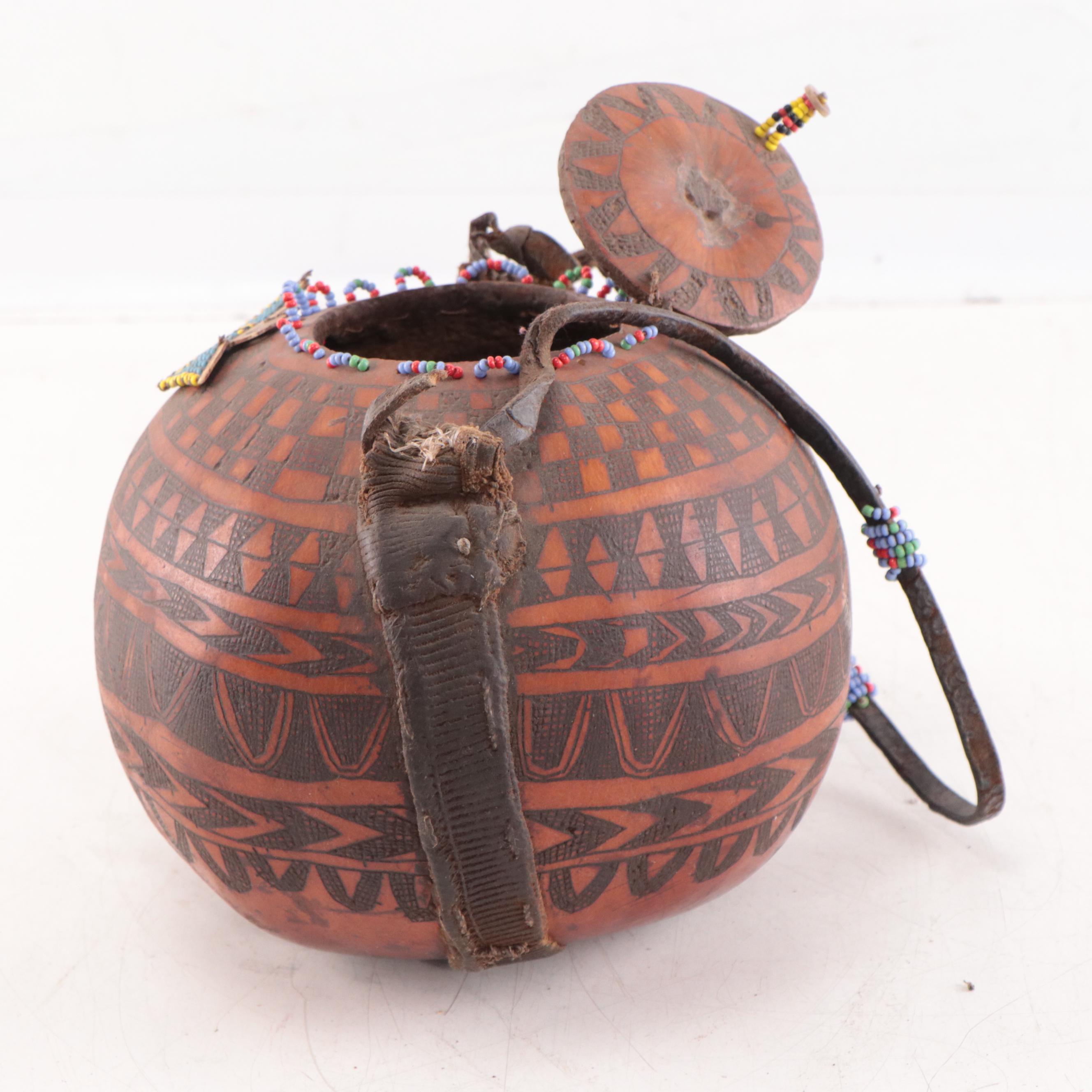 Southeast Asian Beaded and Hand-Carved Wooden Lidded Vessel