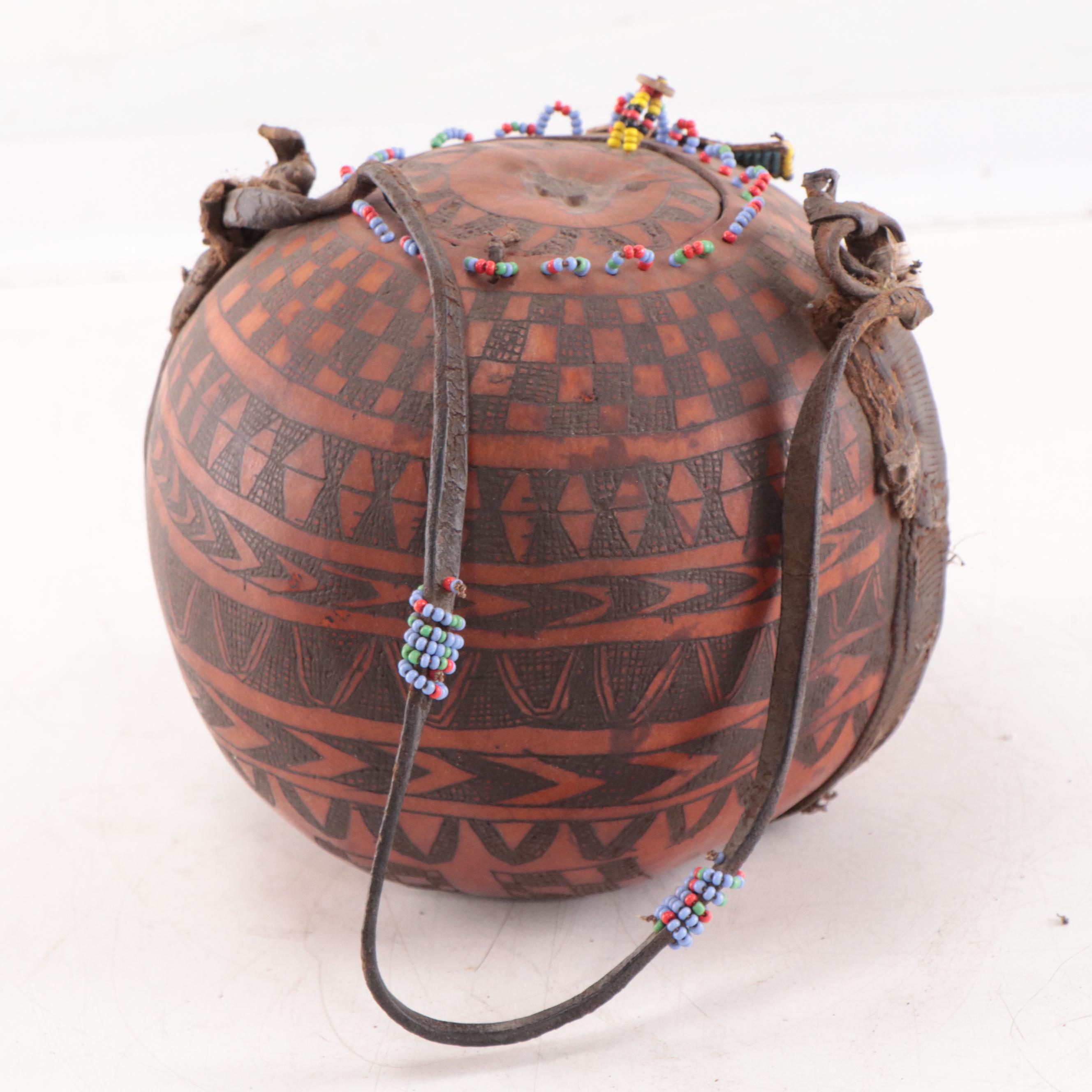 Southeast Asian Beaded and Hand-Carved Wooden Lidded Vessel