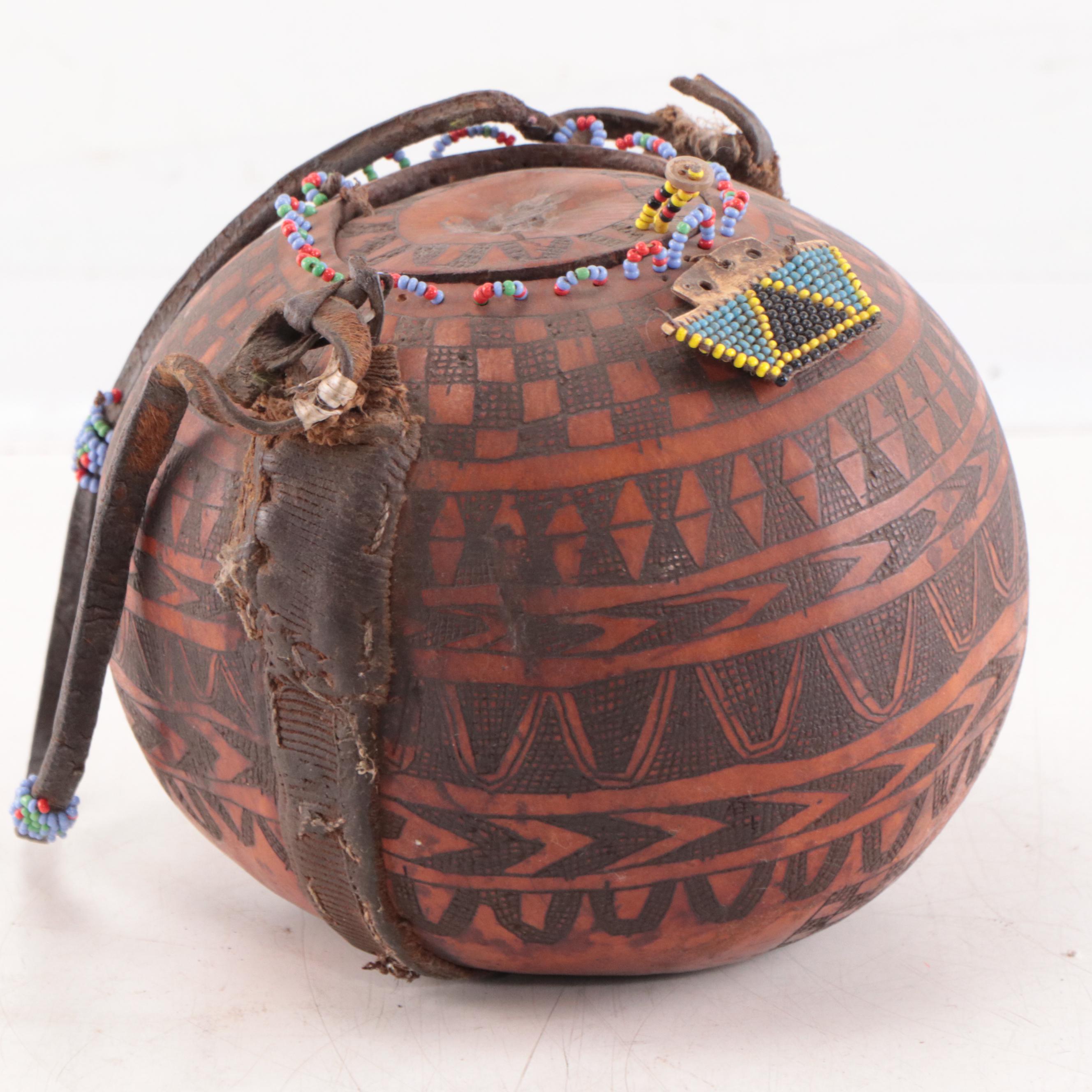 Southeast Asian Beaded and Hand-Carved Wooden Lidded Vessel