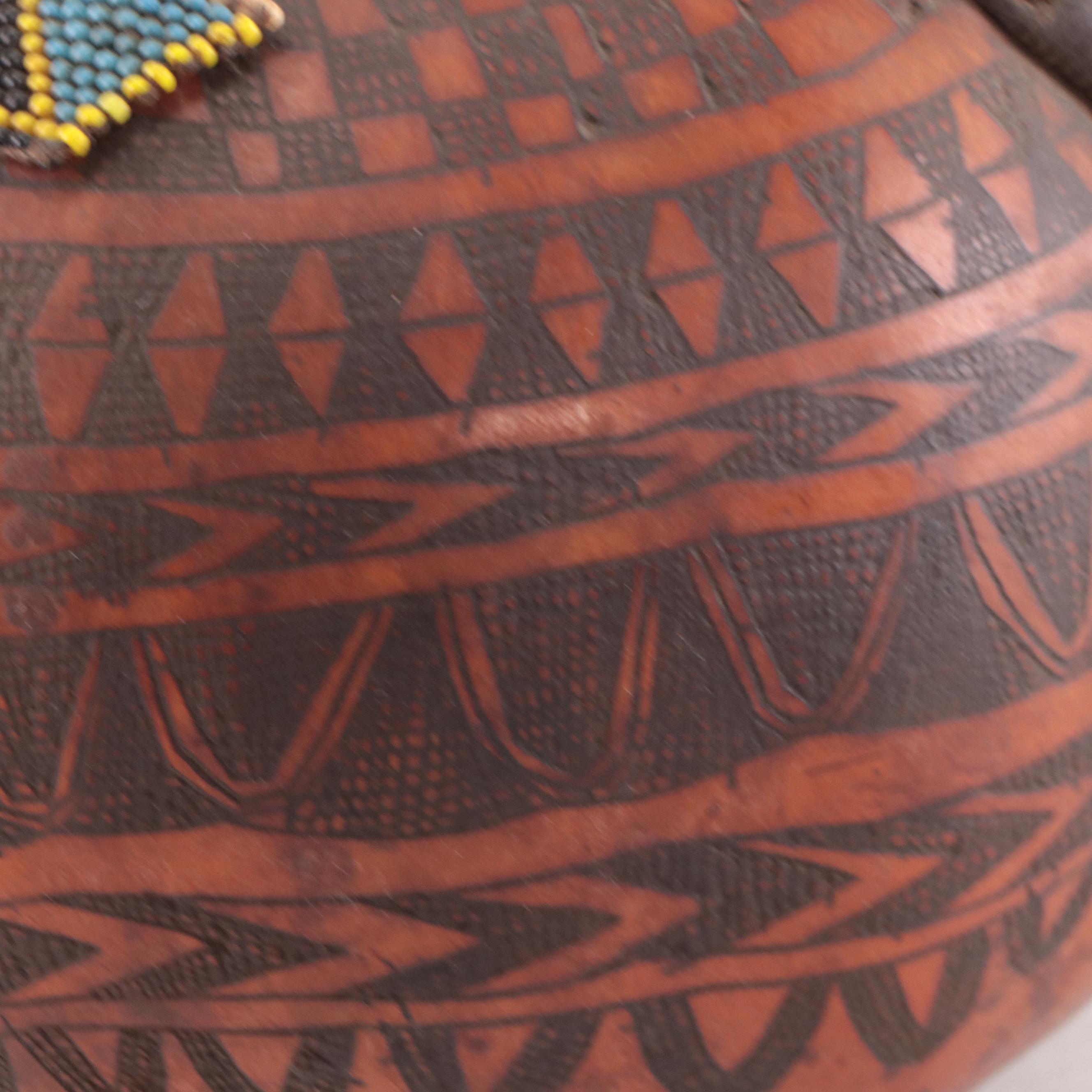 Southeast Asian Beaded and Hand-Carved Wooden Lidded Vessel