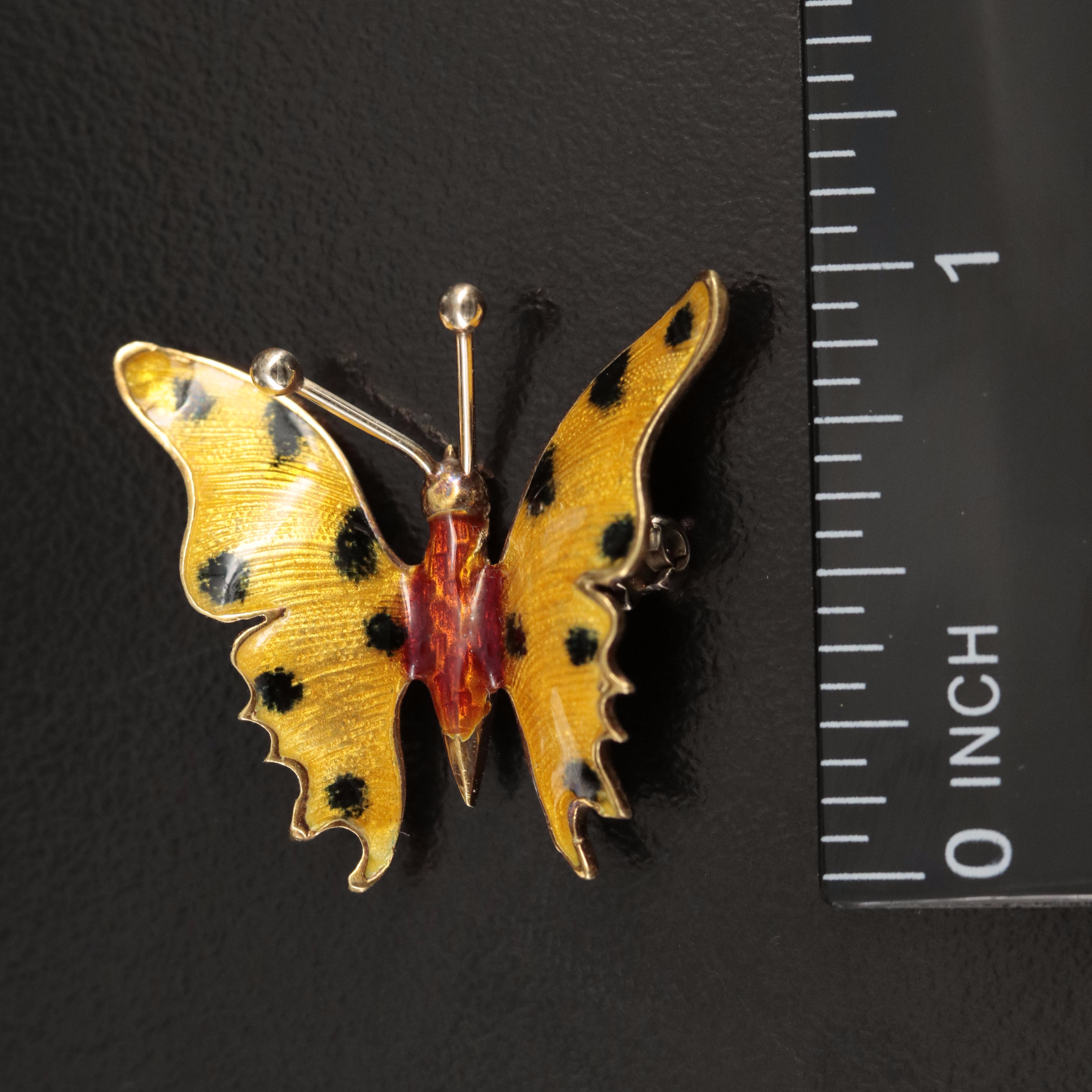 Vintage 18K Enamel Butterfly Brooch