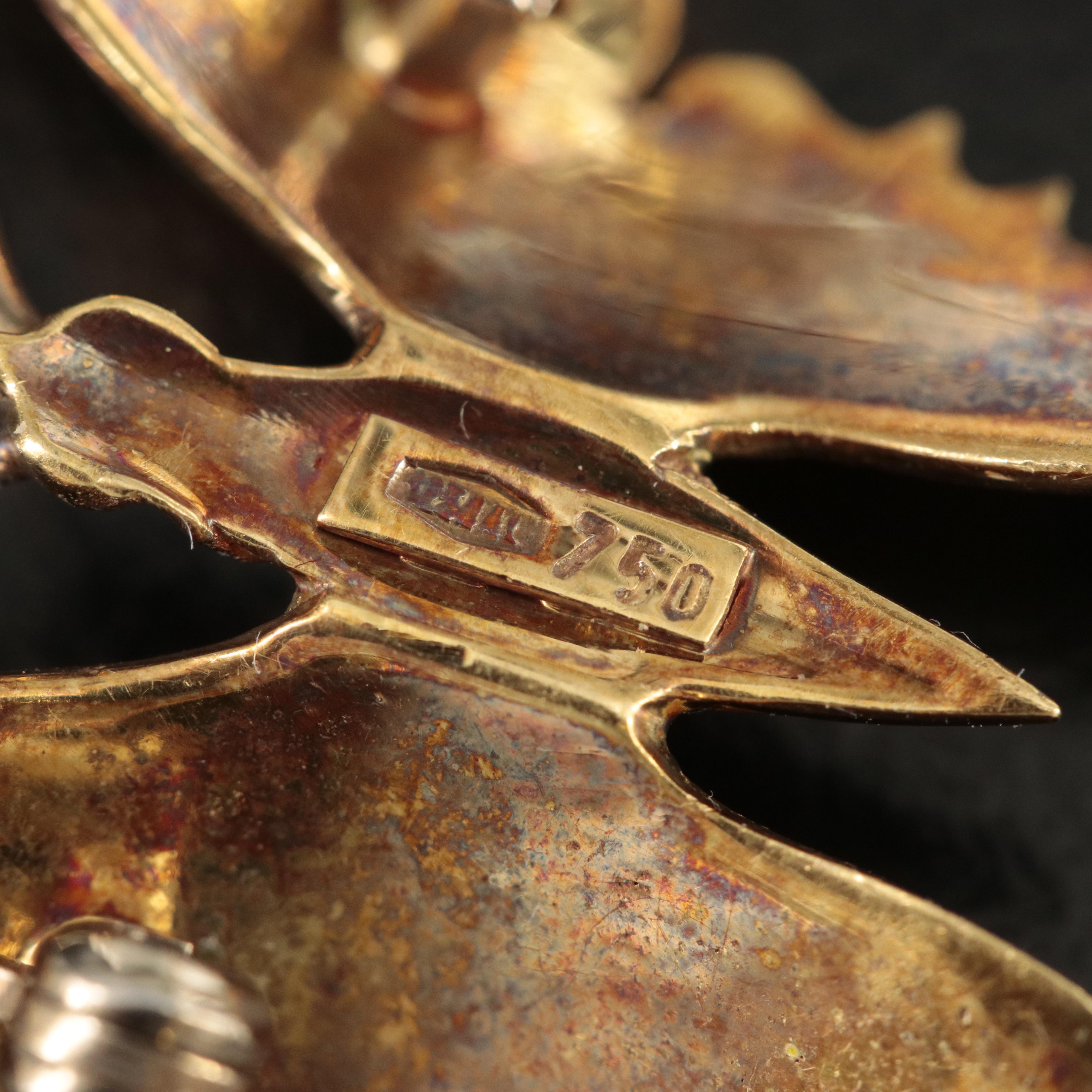 Vintage 18K Enamel Butterfly Brooch