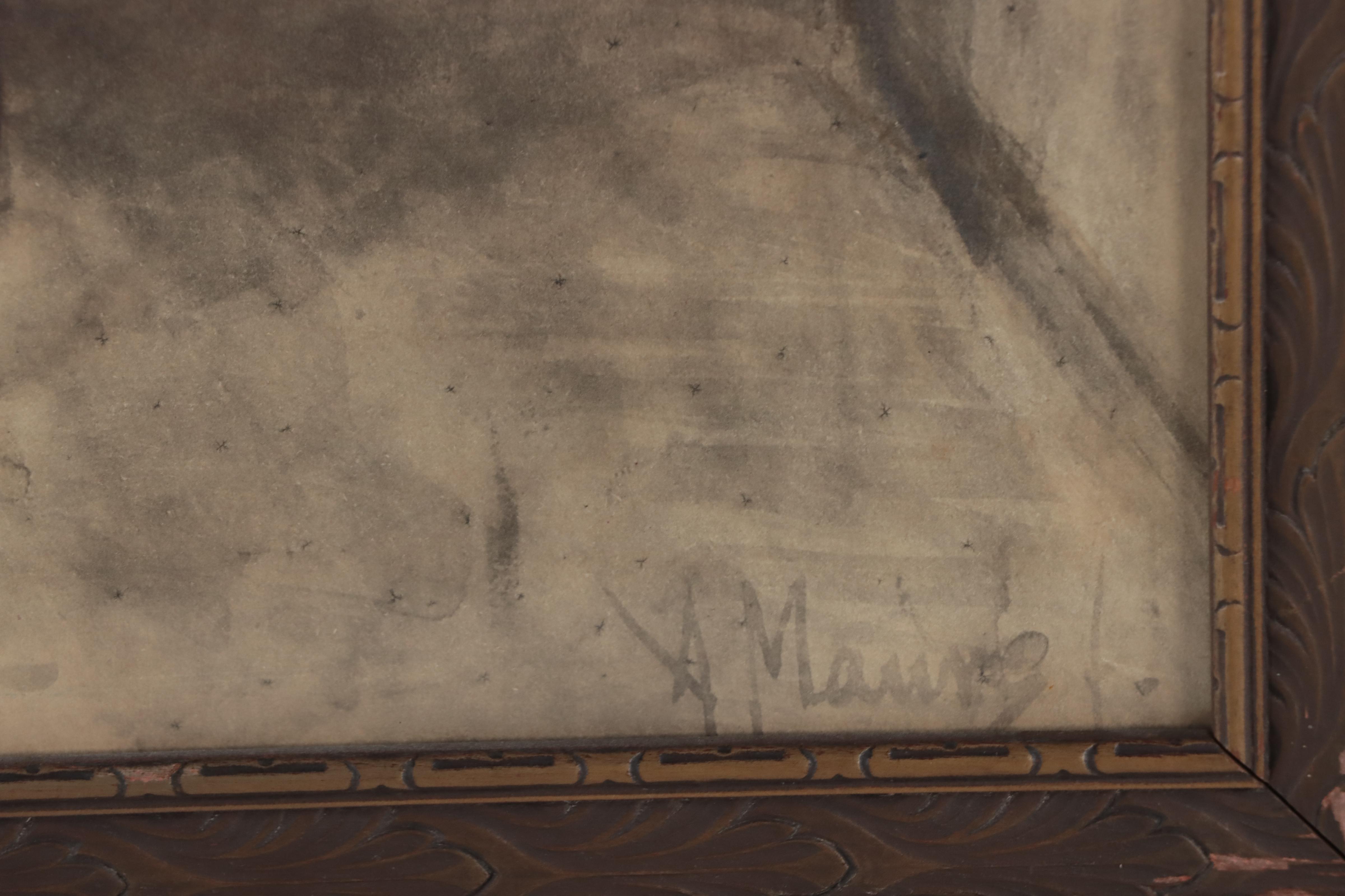 Watercolor Painting of Woman Leaning Against Building