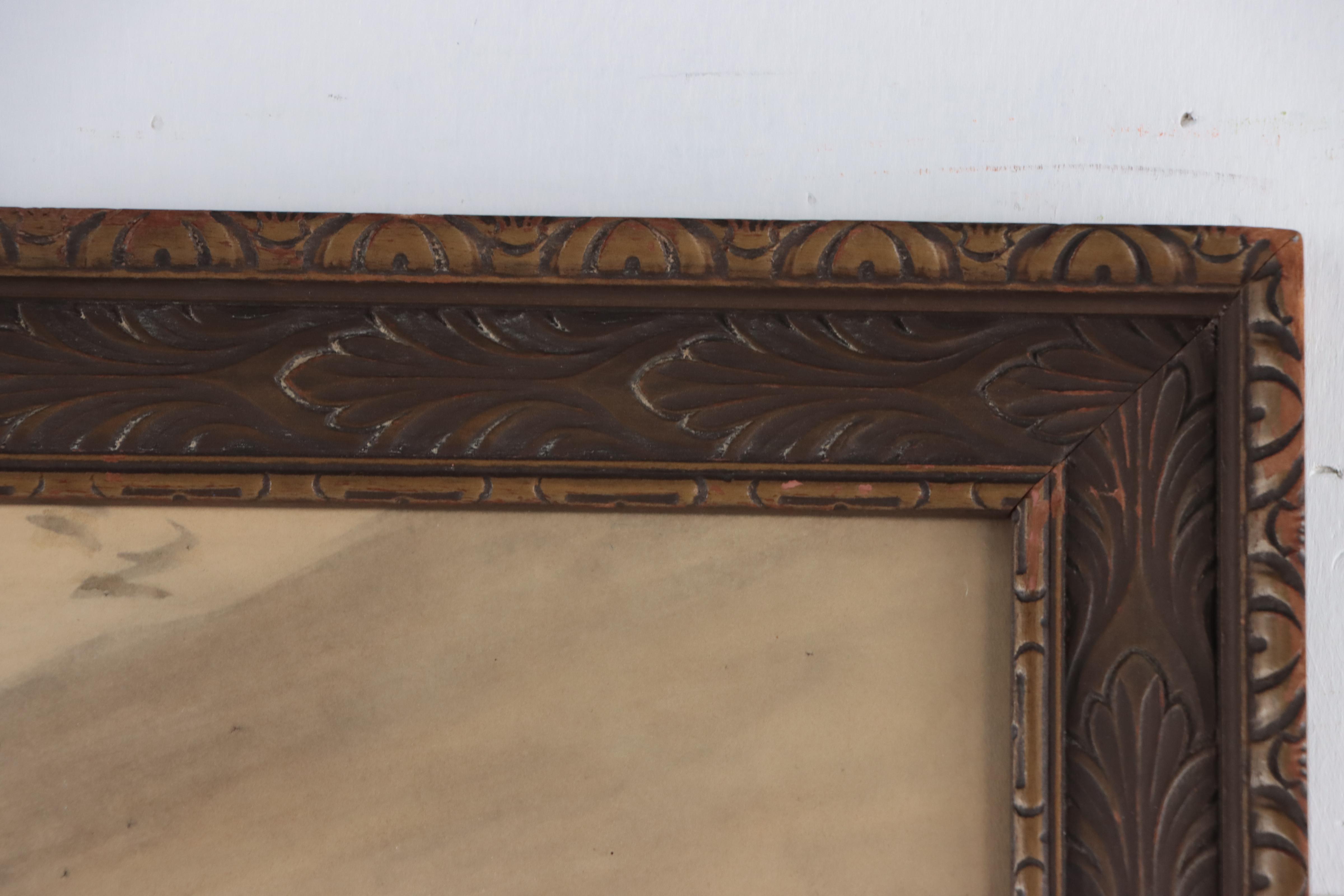 Watercolor Painting of Woman Leaning Against Building