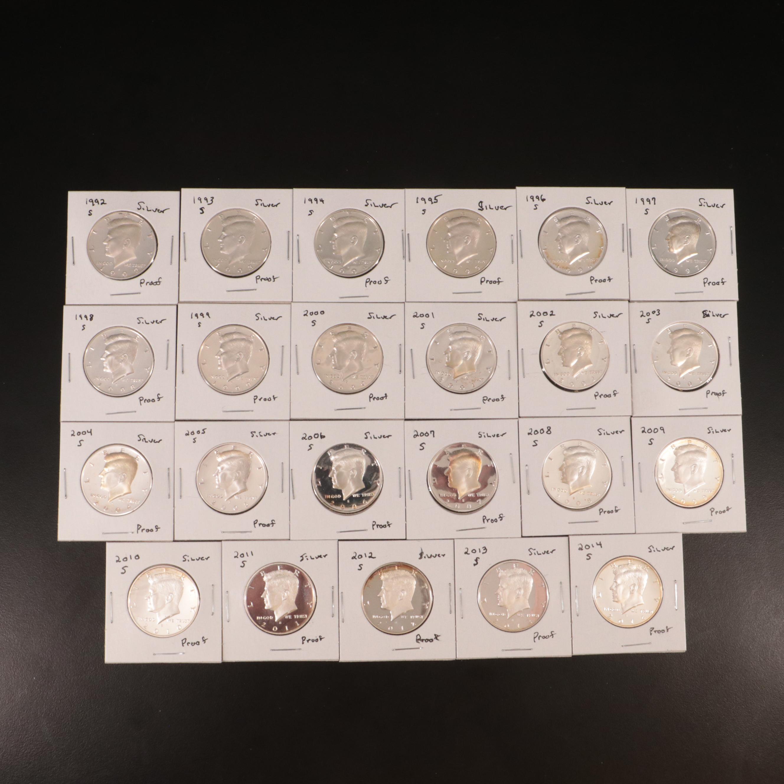 Twenty-Three Kennedy Silver Proof Half Dollars, 1992-S to 2014-S