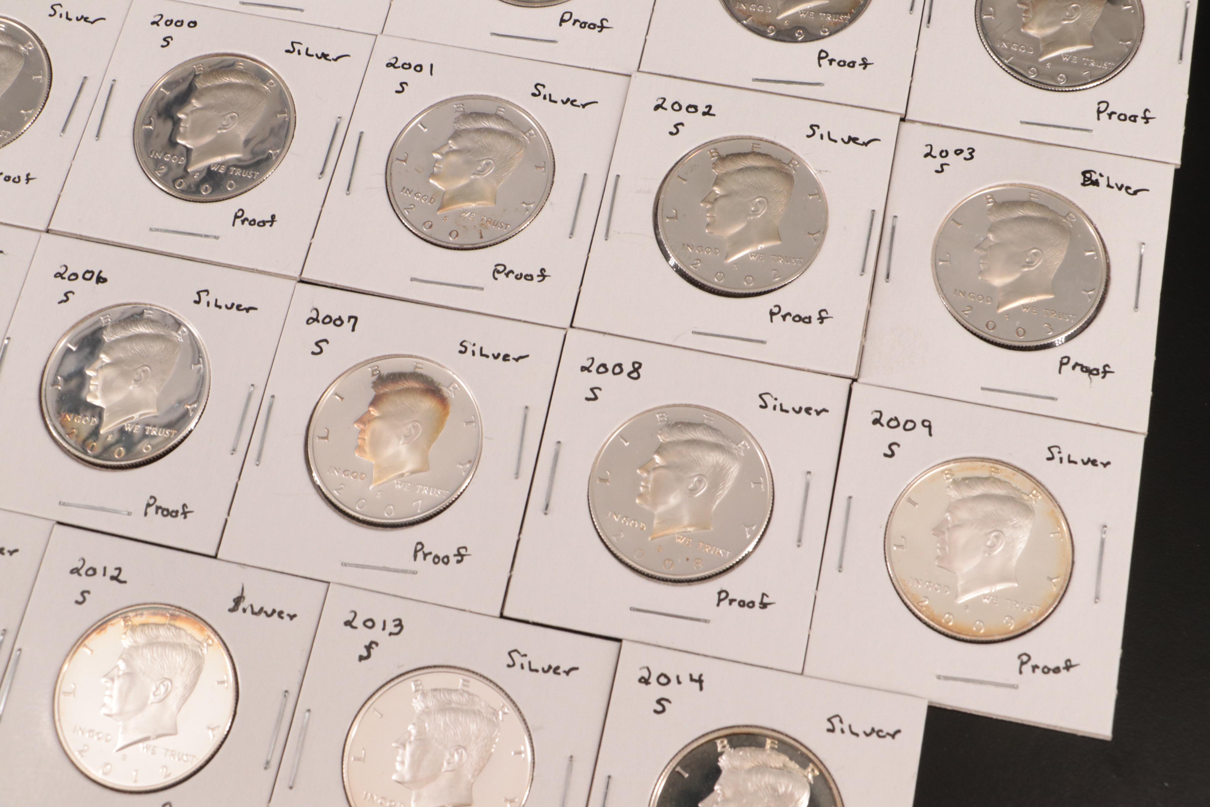 Twenty-Three Kennedy Silver Proof Half Dollars, 1992-S to 2014-S