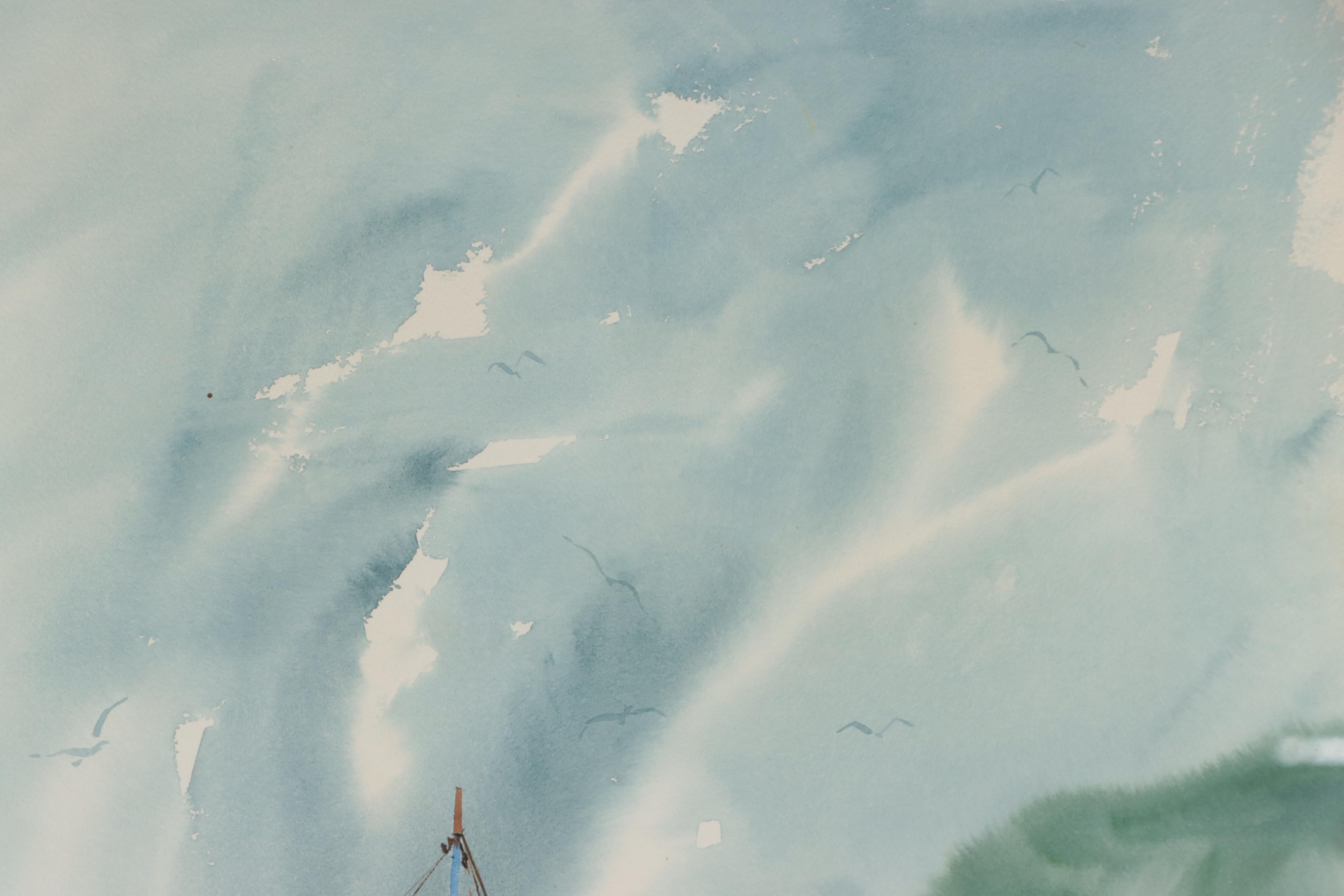 Roland Rogers Watercolor Painting of Harbor Scene