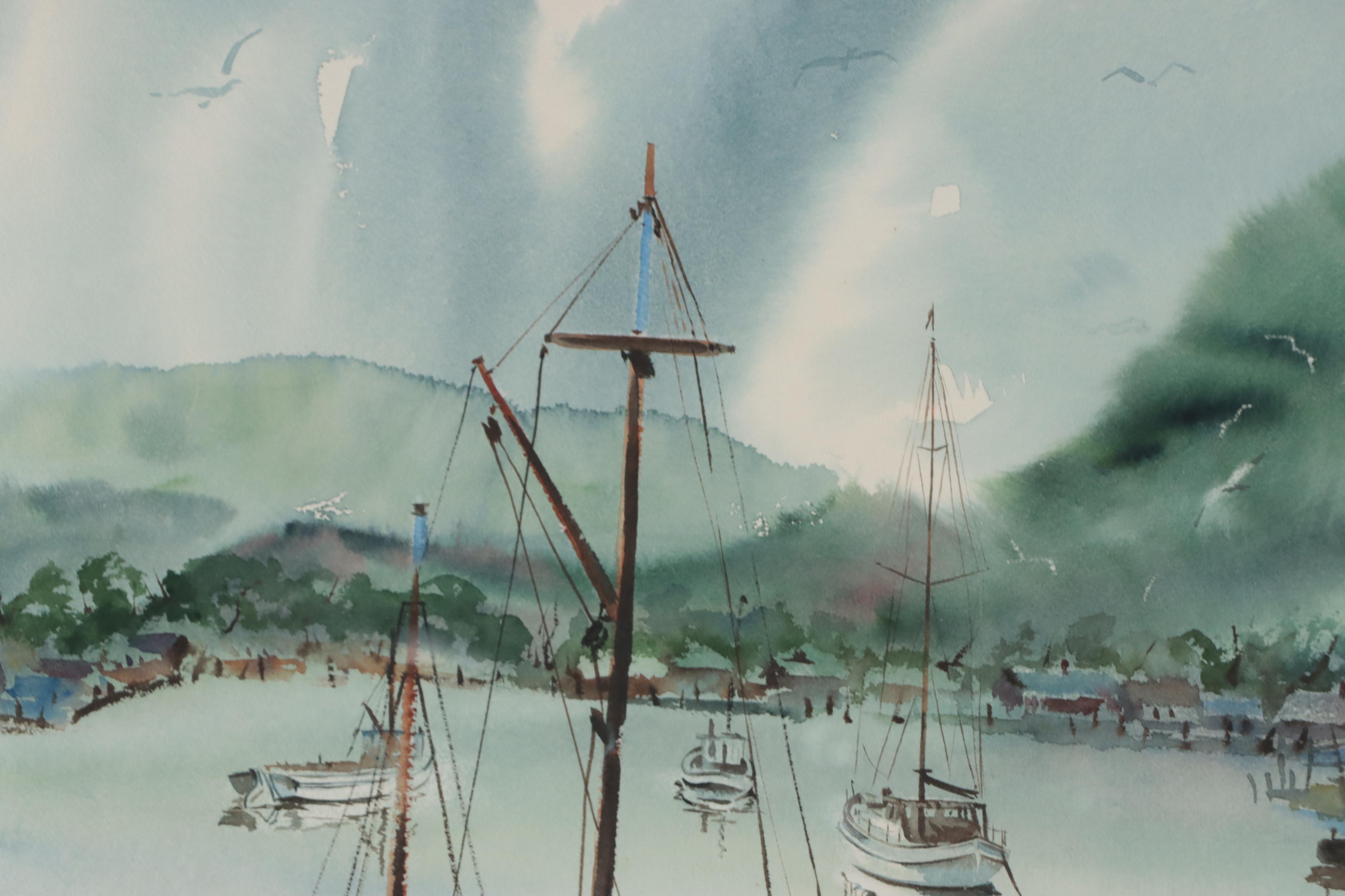 Roland Rogers Watercolor Painting of Harbor Scene