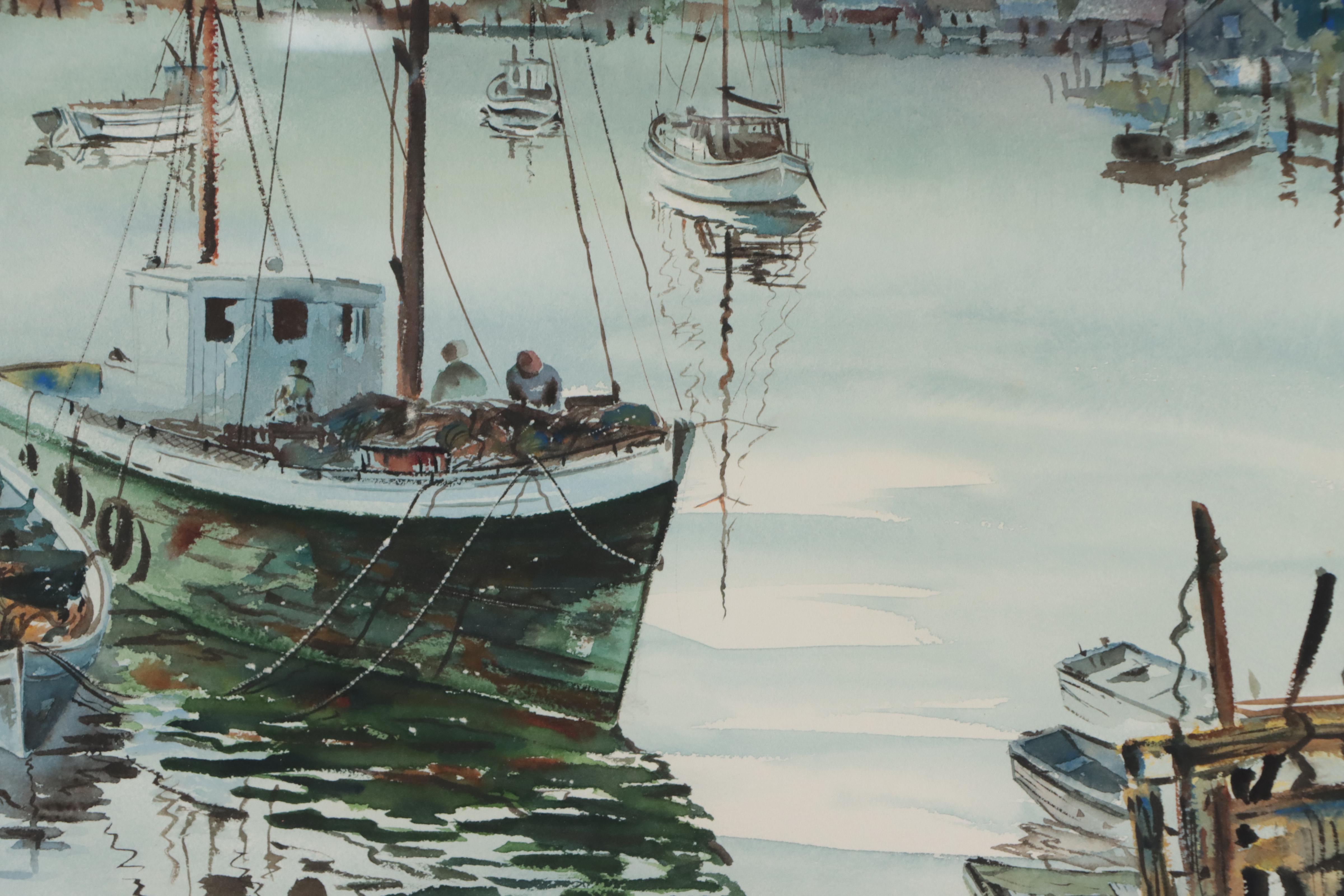 Roland Rogers Watercolor Painting of Harbor Scene