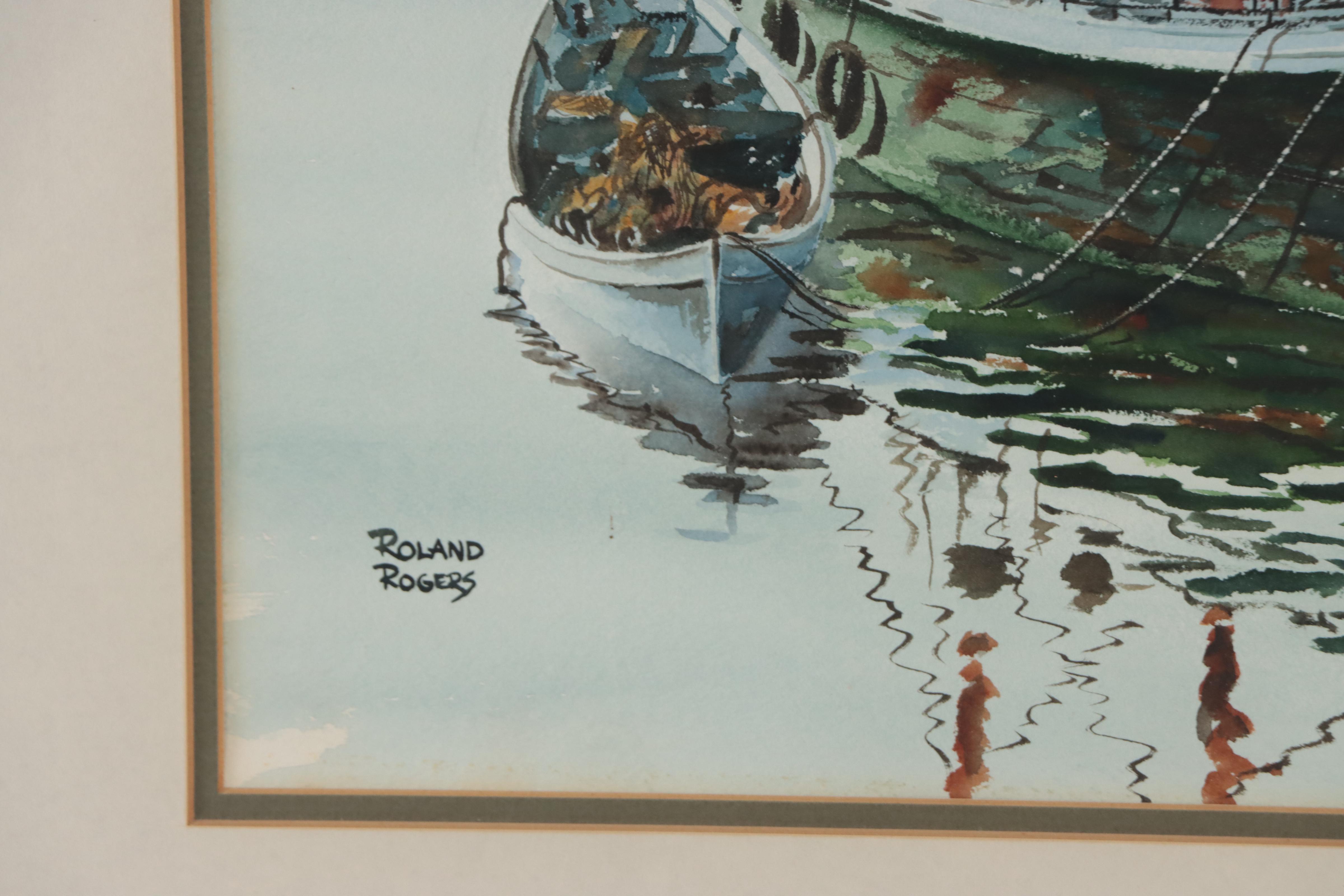Roland Rogers Watercolor Painting of Harbor Scene