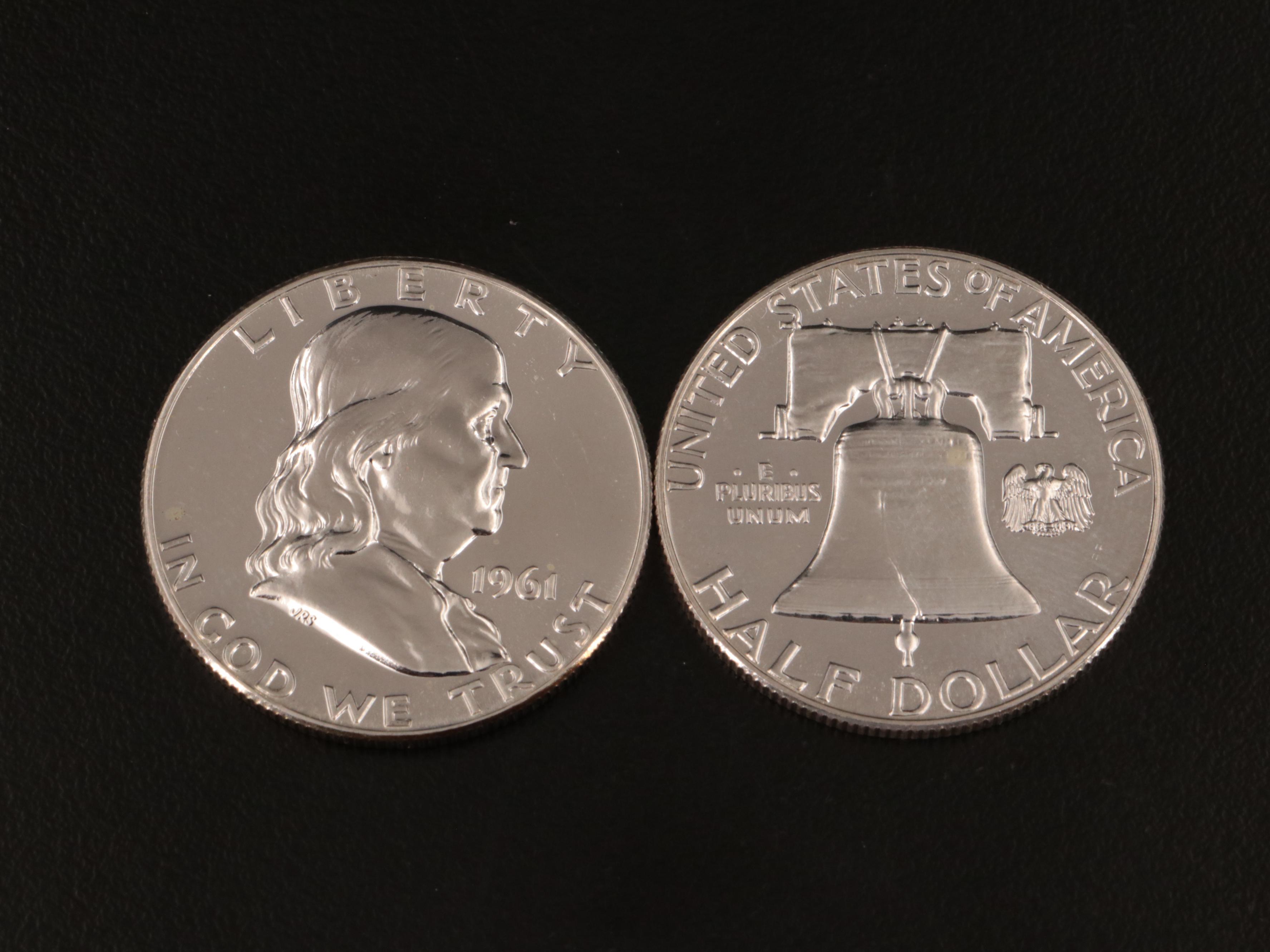 Ten 1960 and 1961 Proof Franklin Half Dollars