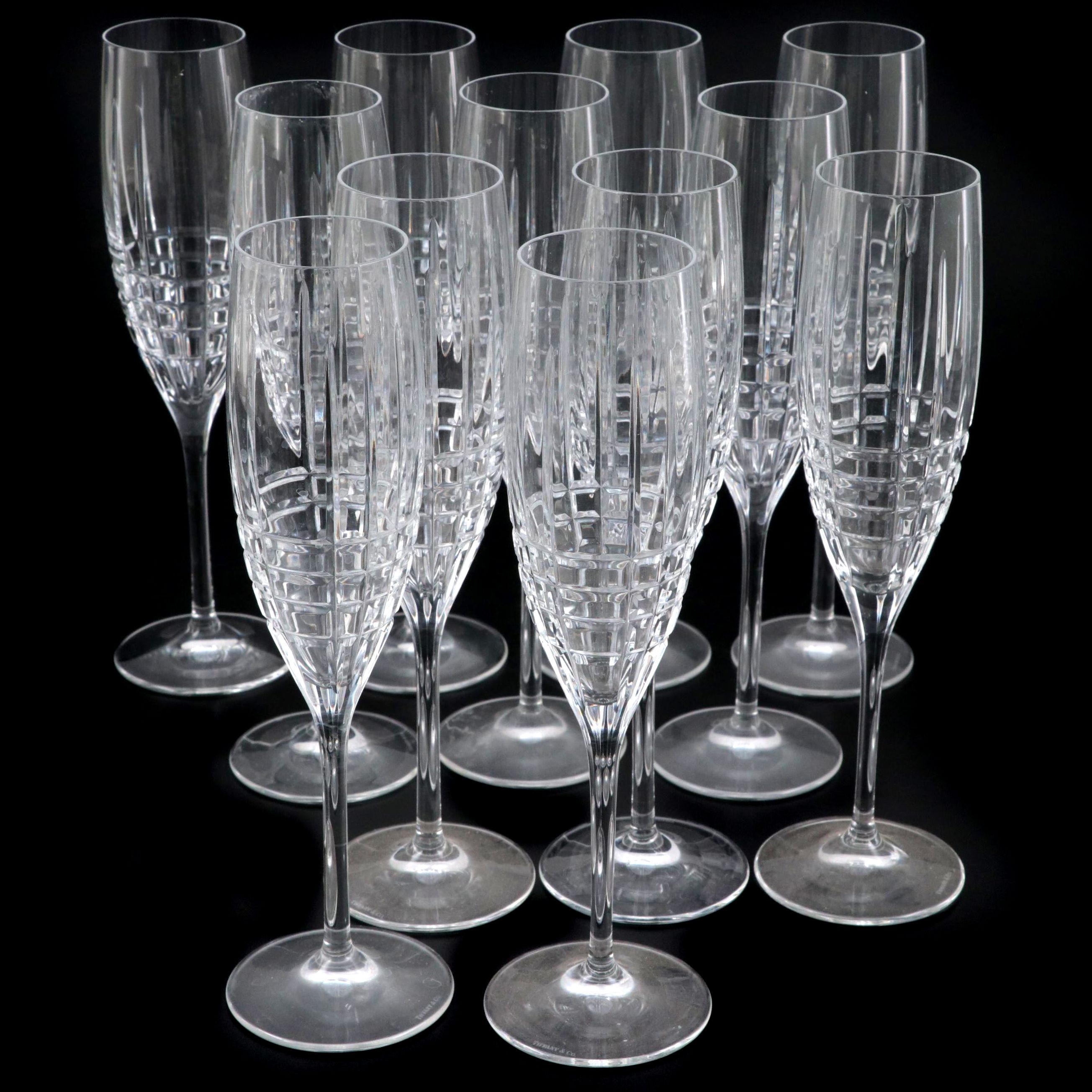 Tiffany & Co. "Plaid" Crystal Champagne Flutes