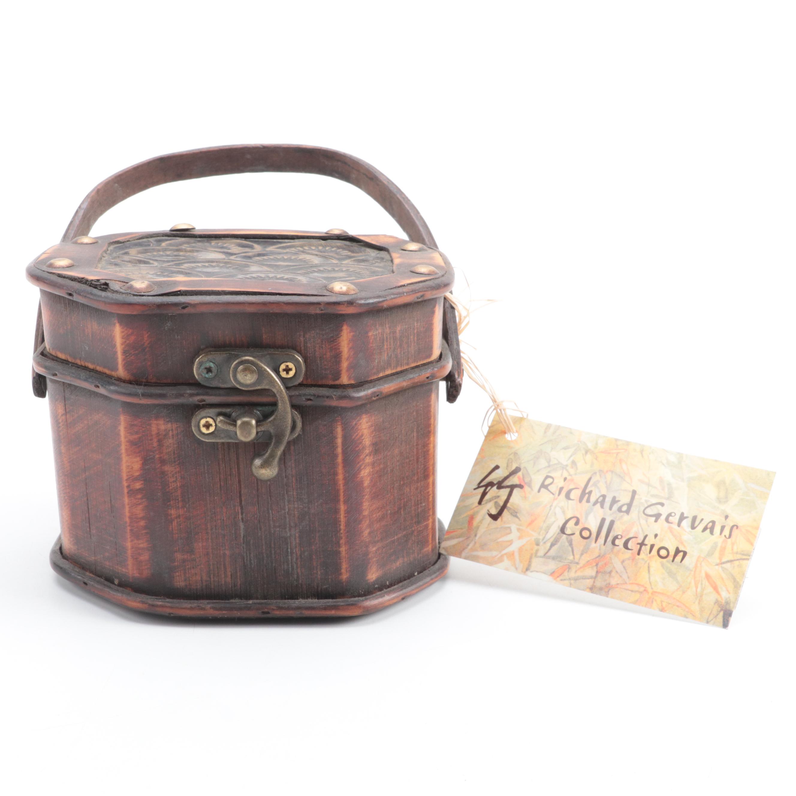 Indonesian Bamboo Box with Burmese Bamboo Woven Basket and Black Lacquer Box