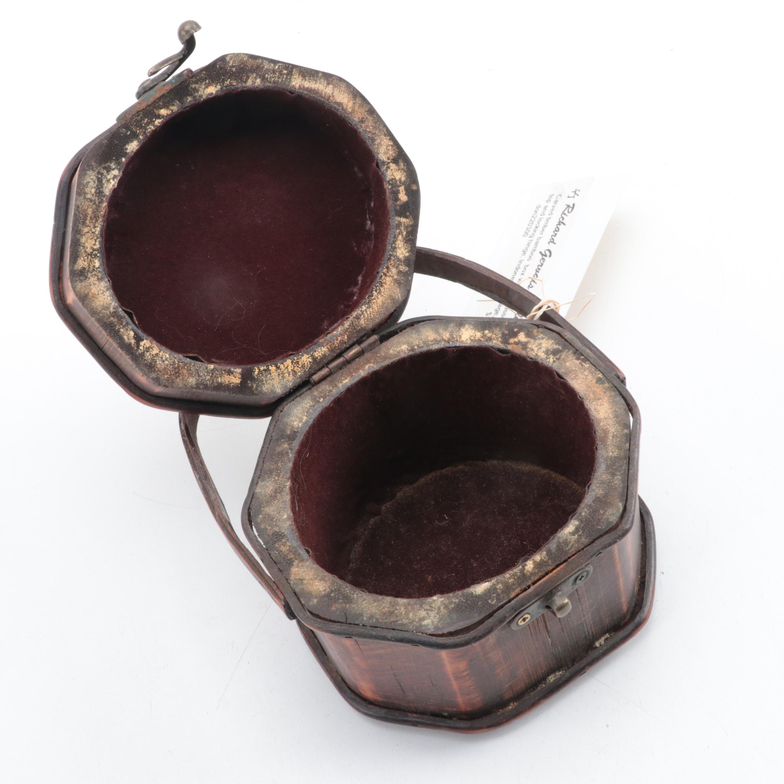 Indonesian Bamboo Box with Burmese Bamboo Woven Basket and Black Lacquer Box