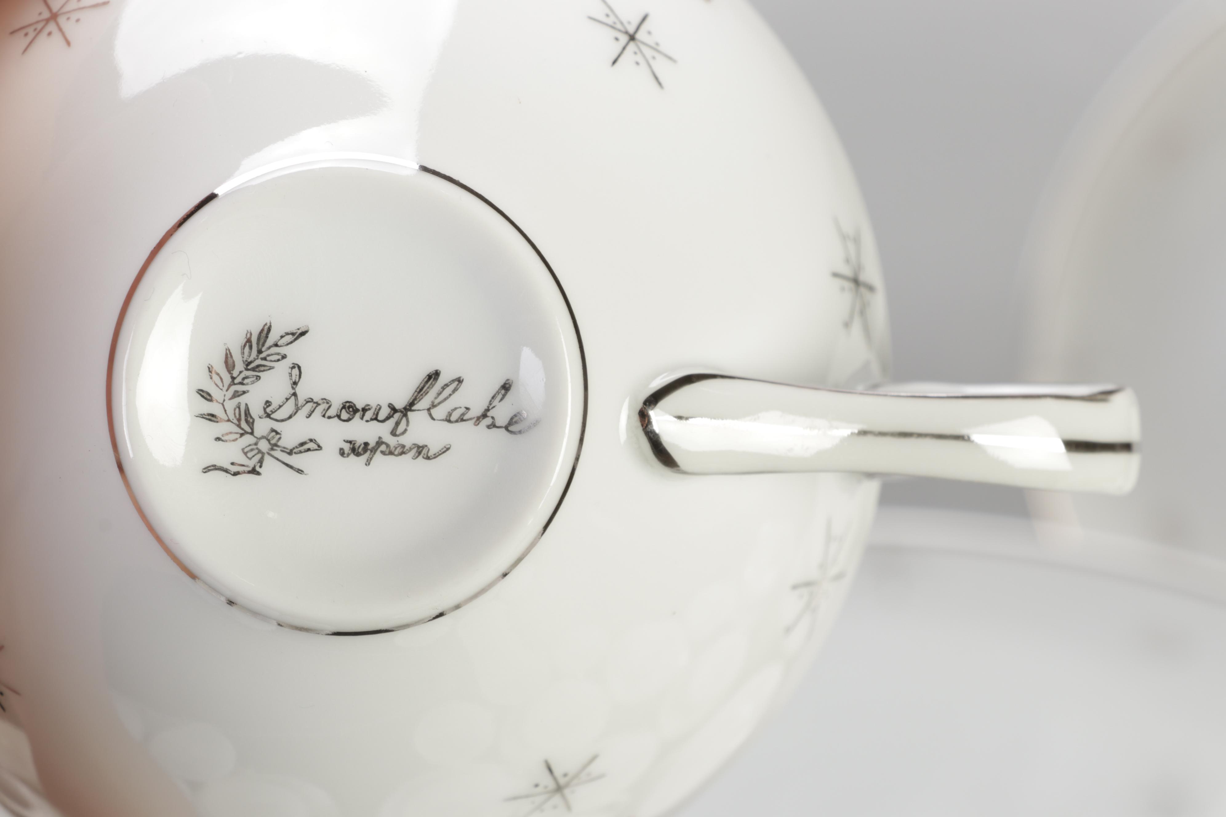 Mid-Century Japanese "Snowflake" Porcelain Dinnerware and Serveware